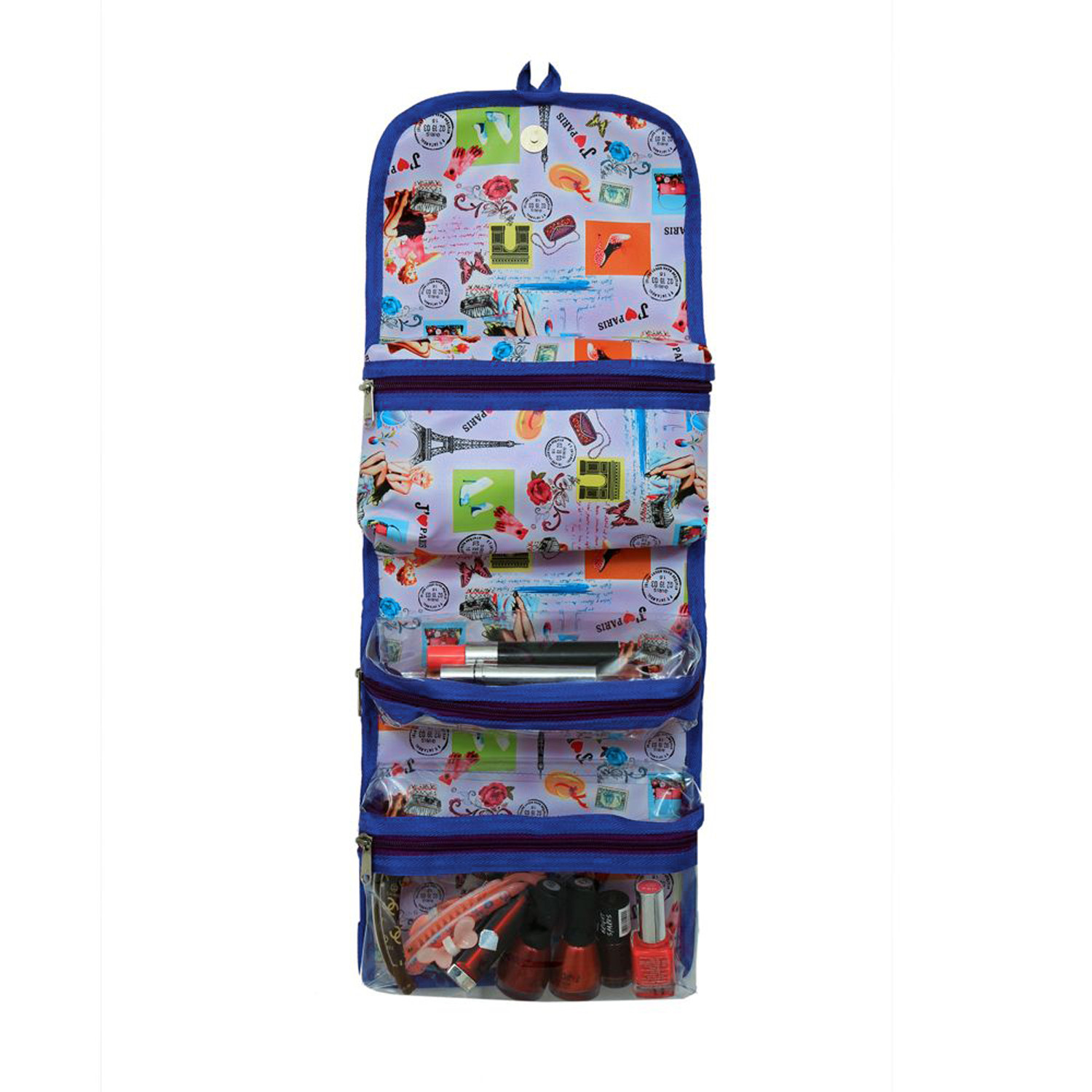 Kuber Industries Printed Hanging Portable Makeup Cosmetic Bag, Dopp kit Shaving Bag Bathroom Shower Bag For Men & Women (Blue)