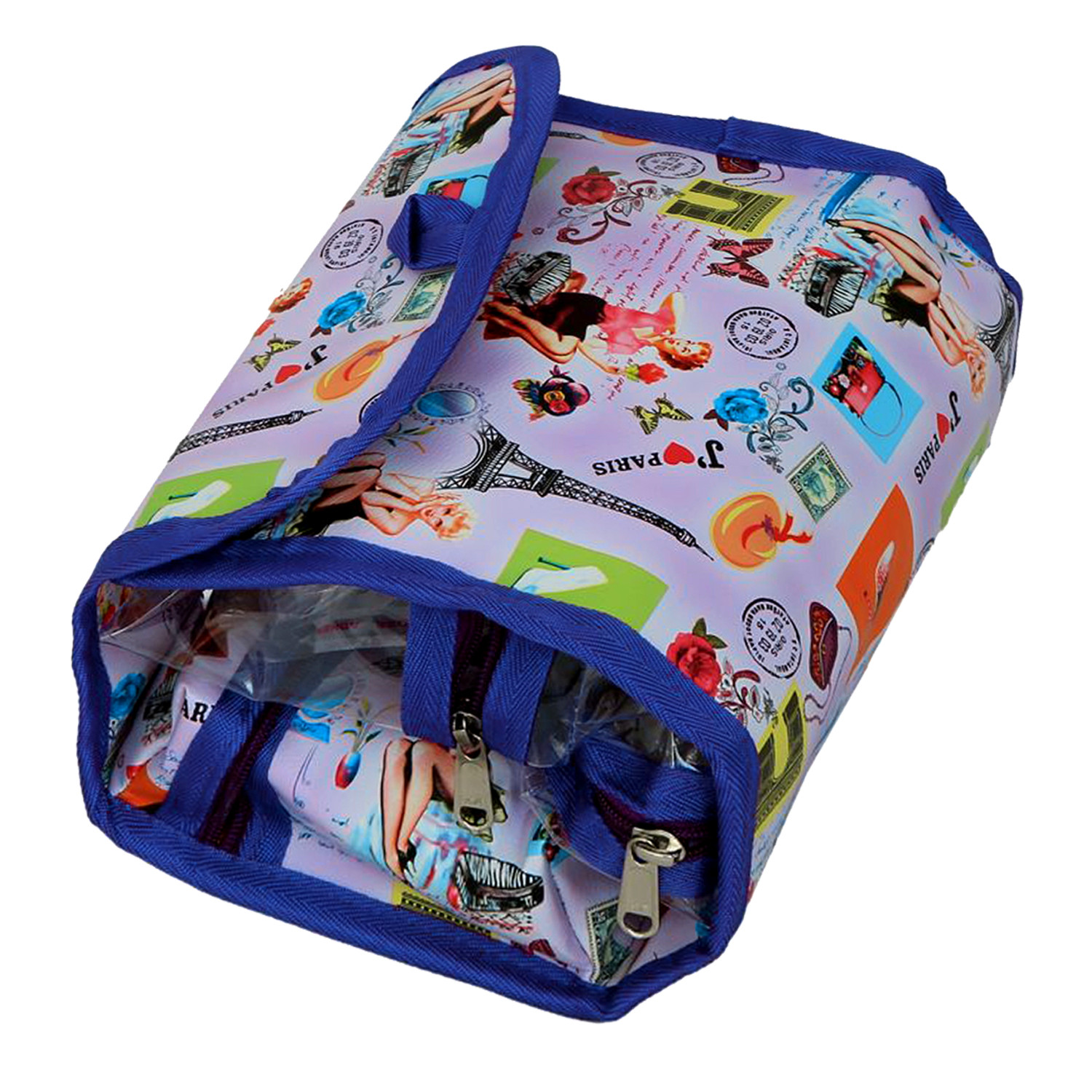 Kuber Industries Printed Hanging Portable Makeup Cosmetic Bag, Dopp kit Shaving Bag Bathroom Shower Bag For Men & Women (Blue)