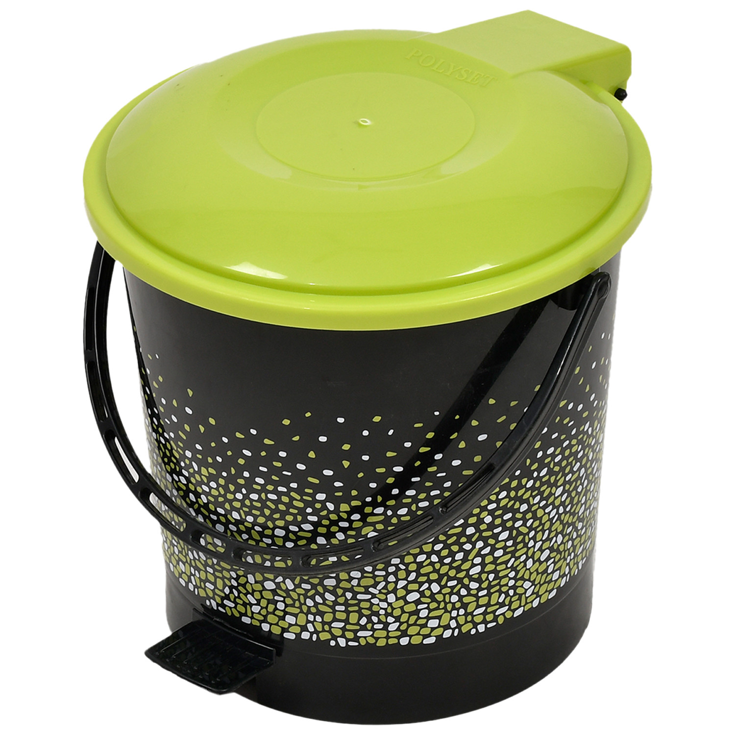 Kuber Industries Printed Multiuses Plastic Pedal Dustbin, Waste Bin, Trash Can With Handle, 7 Litre- Pack of 2 (Grey & Black)-47KM0747