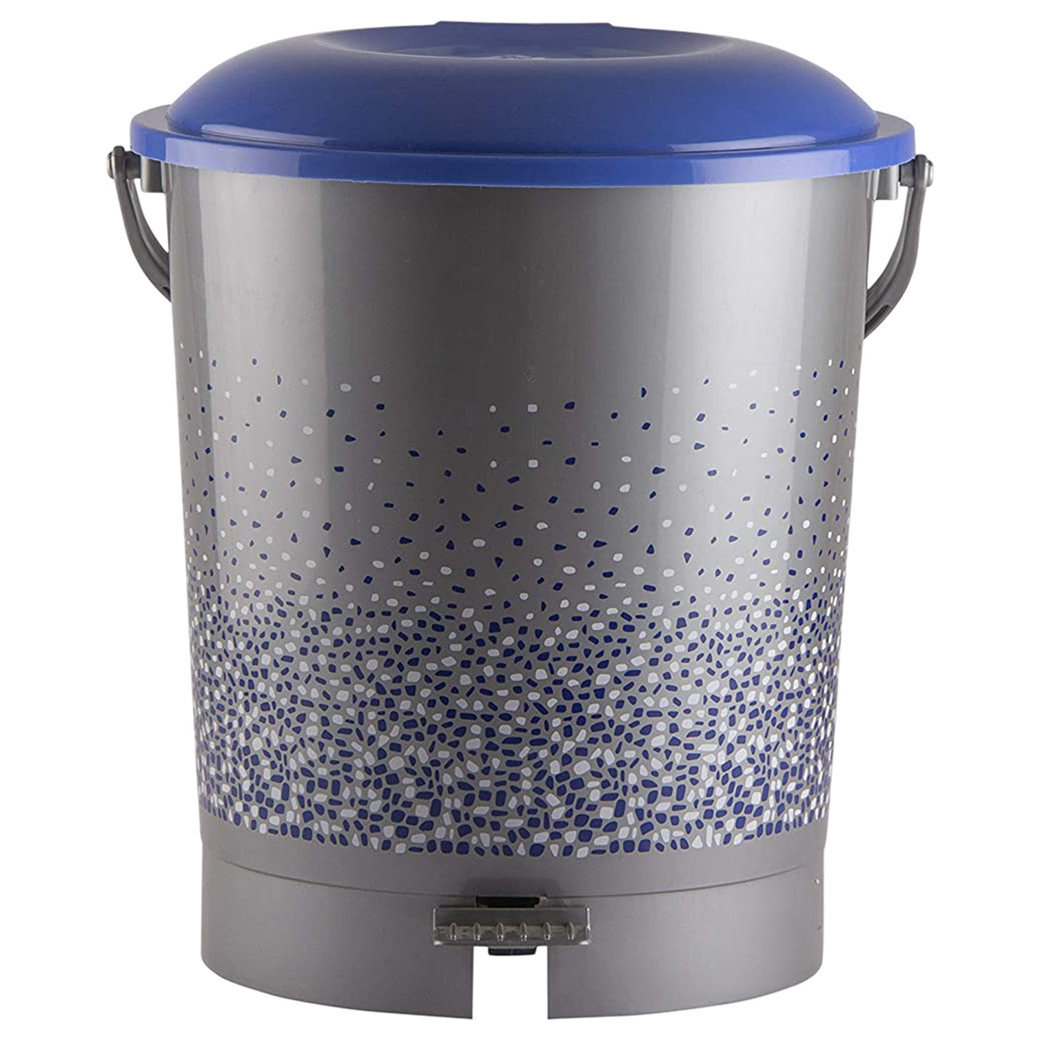 Kuber Industries Printed Multiuses Plastic Pedal Dustbin, Waste Bin, Trash Can With Handle, 7 Litre- Pack of 2 (Grey & Black)-47KM0747