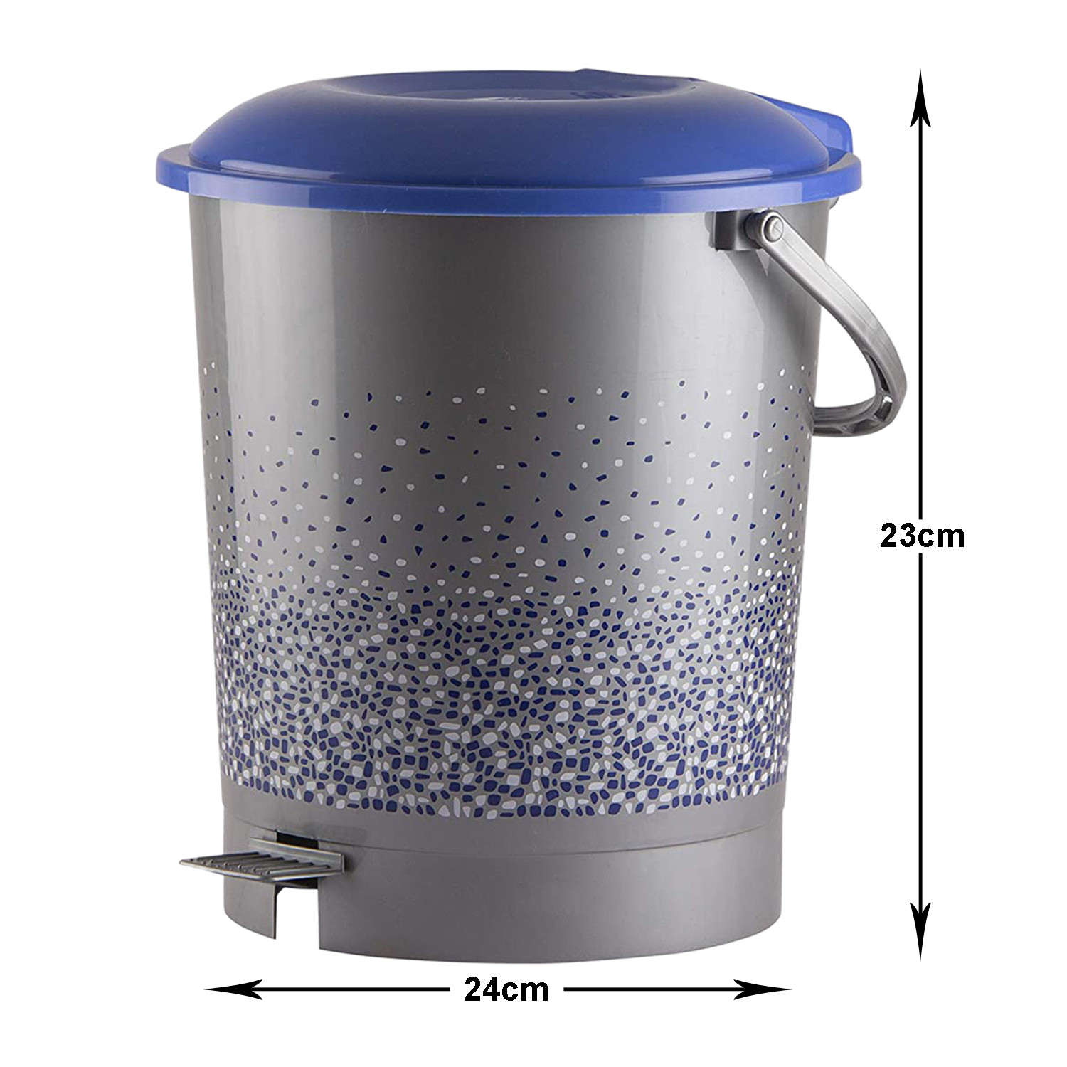 Kuber Industries Printed Multiuses Plastic Pedal Dustbin, Waste Bin, Trash Can With Handle, 7 Litre- Pack of 2 (Grey & Black)-47KM0747