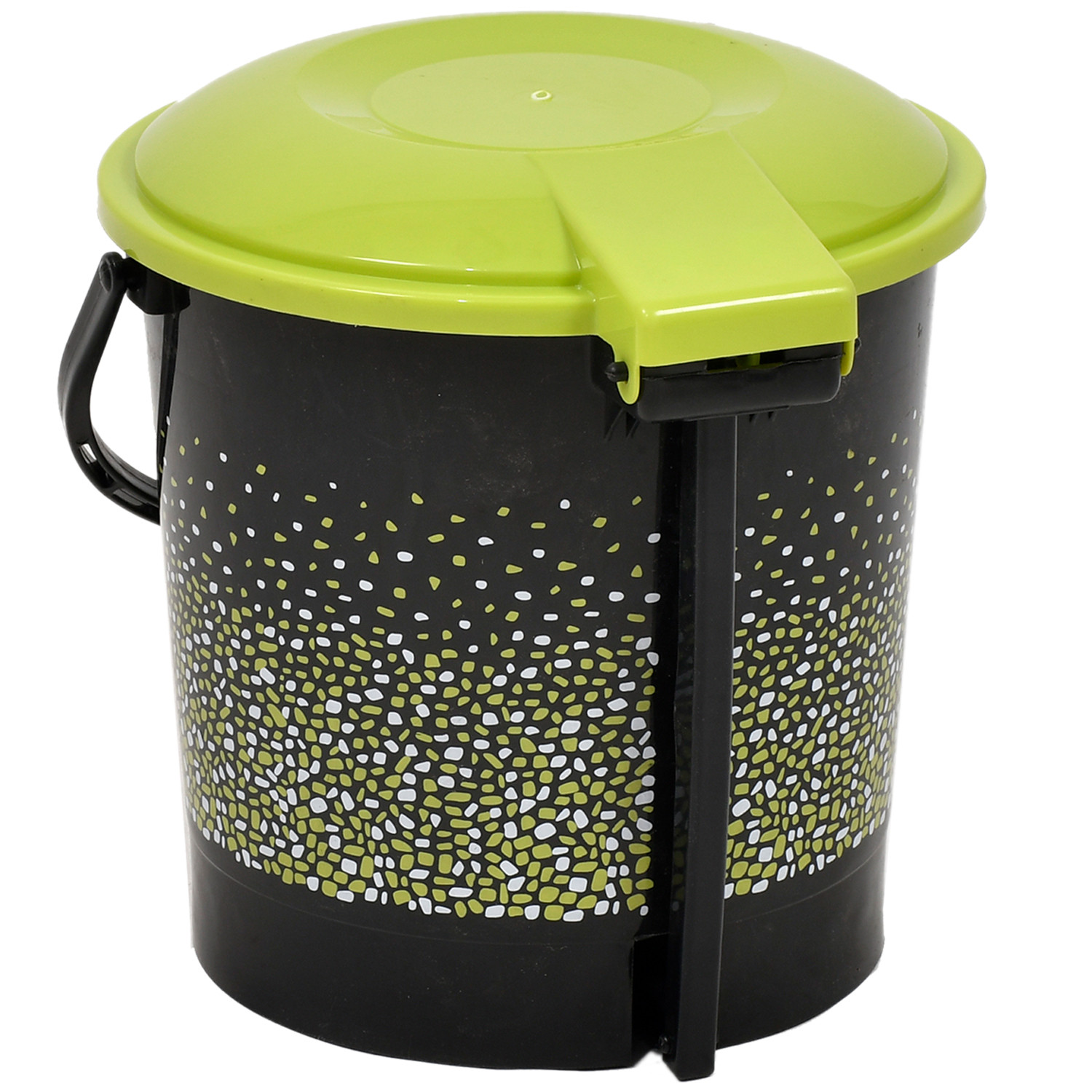 Kuber Industries Printed Multiuses Plastic Pedal Dustbin, Waste Bin, Trash Can With Handle, 7 Litre- Pack of 2 (Grey & Black)-47KM0747