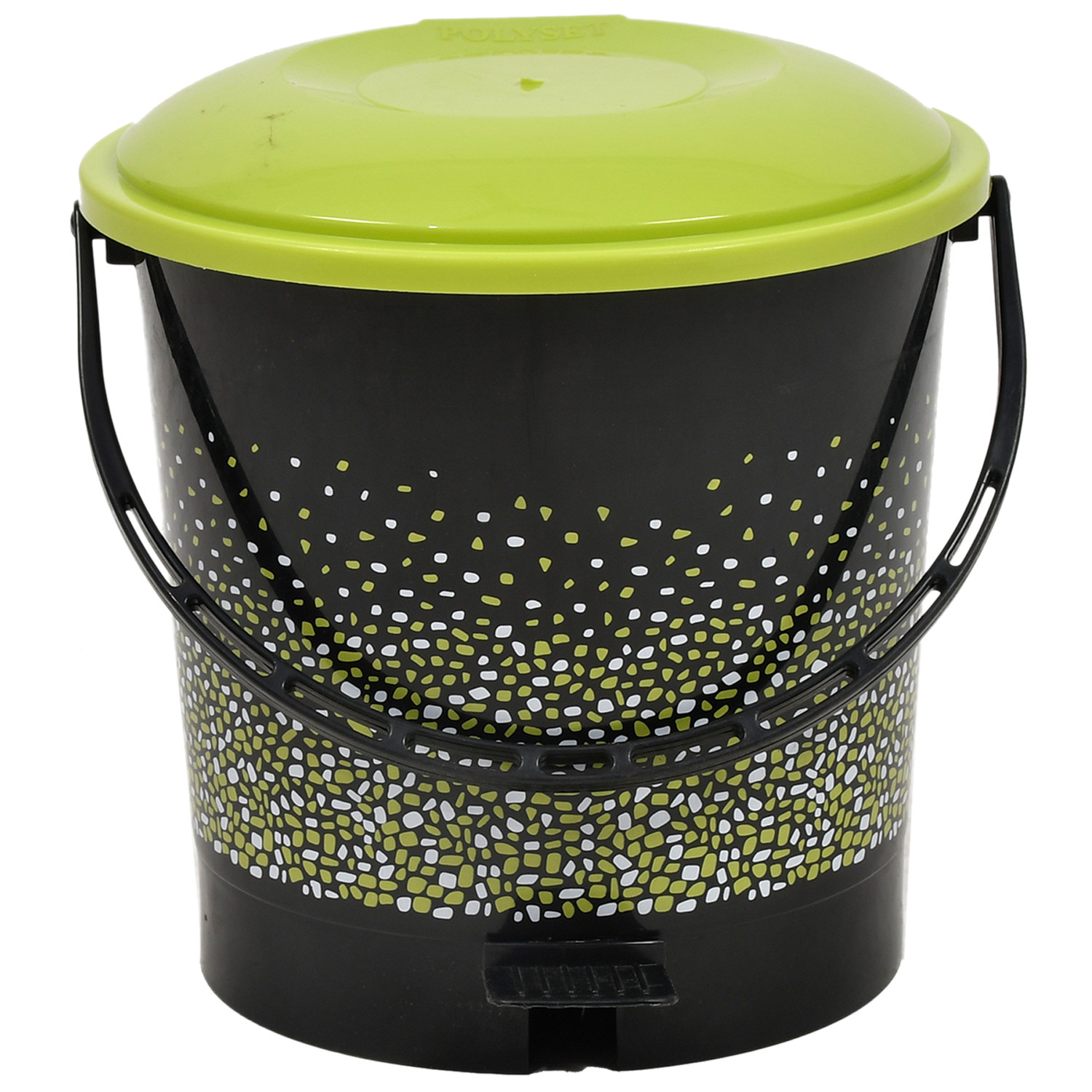 Kuber Industries Printed Multiuses Plastic Pedal Dustbin, Waste Bin, Trash Can With Handle, 7 Litre (Black)-47KM0739