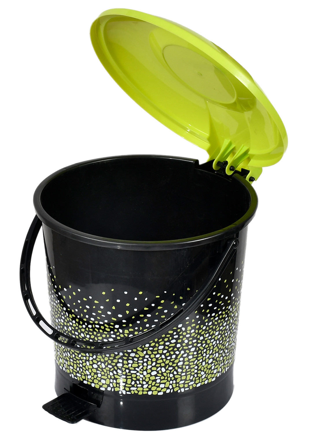 Kuber Industries Printed Multiuses Plastic Pedal Dustbin, Waste Bin, Trash Can With Handle, 7 Litre (Black)-47KM0739