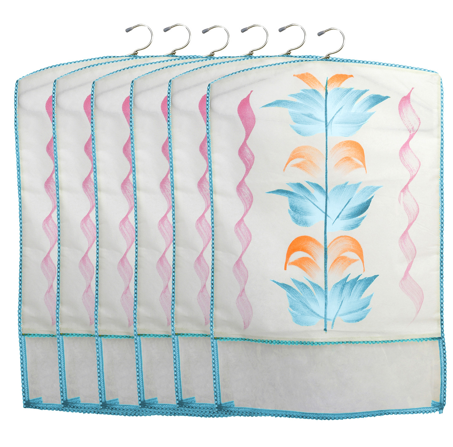 Kuber Industries Printed Non Woven Hanging Saree Cover Wardrobe Organiser (Blue) -CTKTC38911
