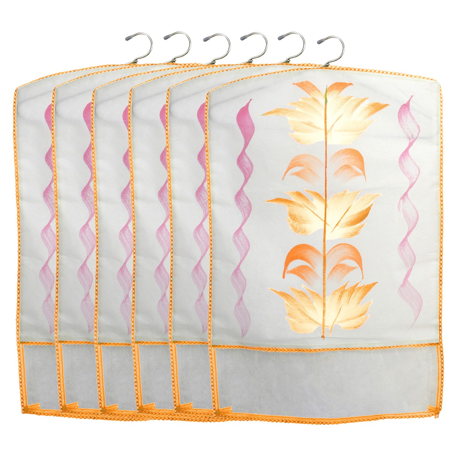 Kuber Industries Printed Non Woven Hanging Saree Cover Wardrobe Organiser (Cream) -CTKTC38941