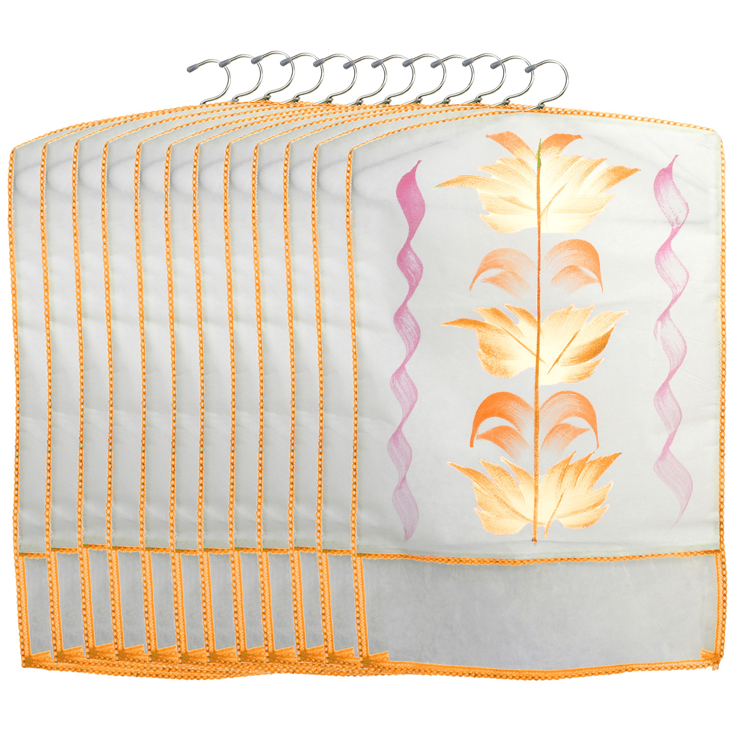 Kuber Industries Printed Non Woven Hanging Saree Cover Wardrobe Organiser (Cream) -CTKTC38941