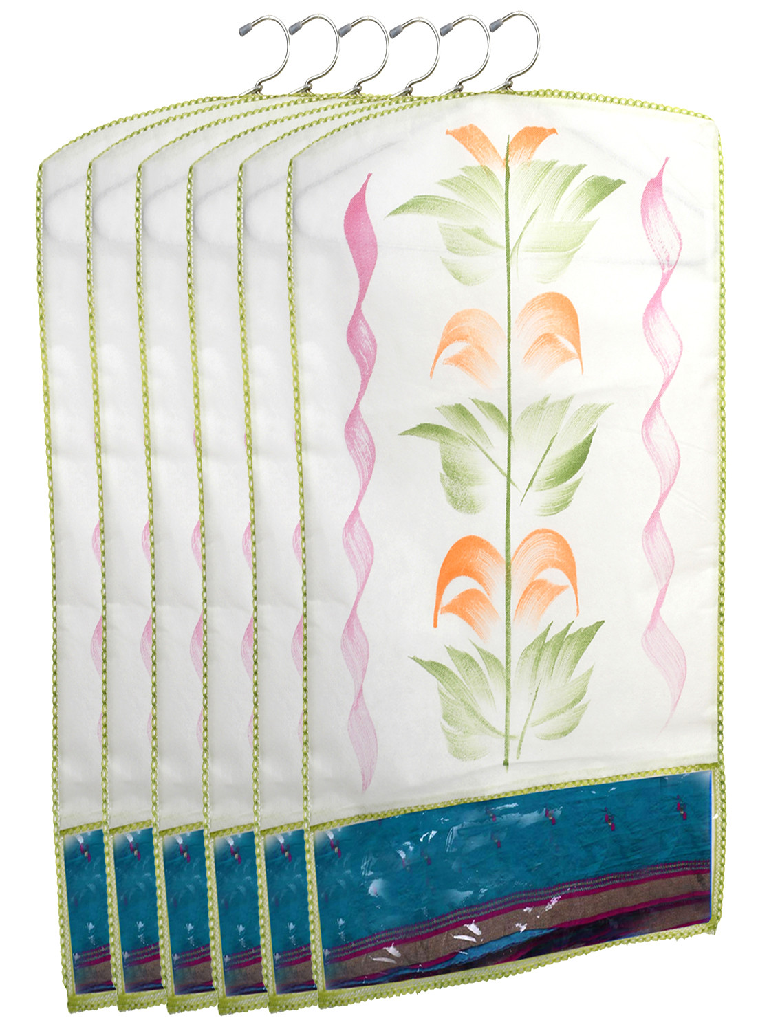 Kuber Industries Printed Non Woven Hanging Saree Cover Wardrobe Organiser (Green) -CTKTC38923