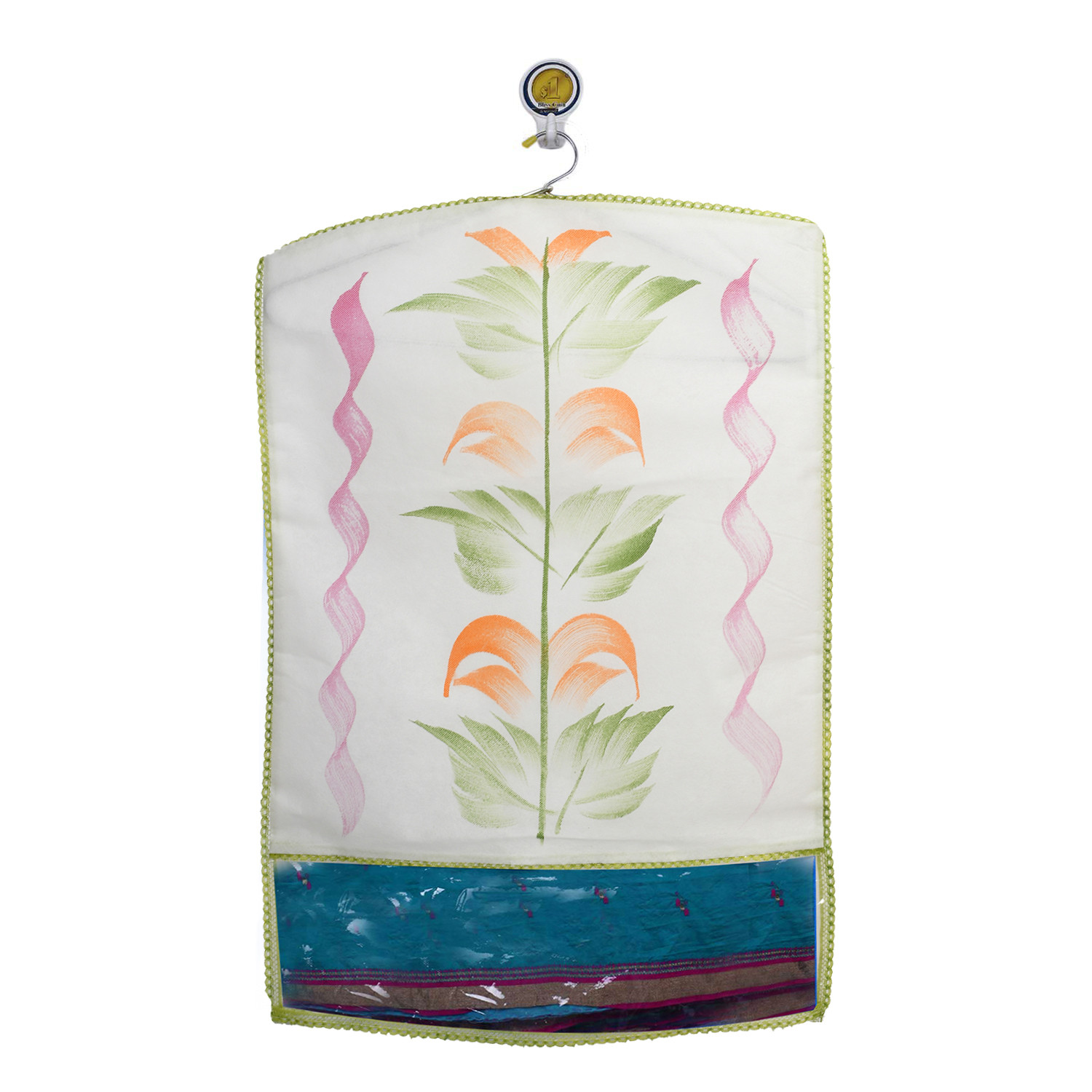 Kuber Industries Printed Non Woven Hanging Saree Cover Wardrobe Organiser (Green) -CTKTC38923