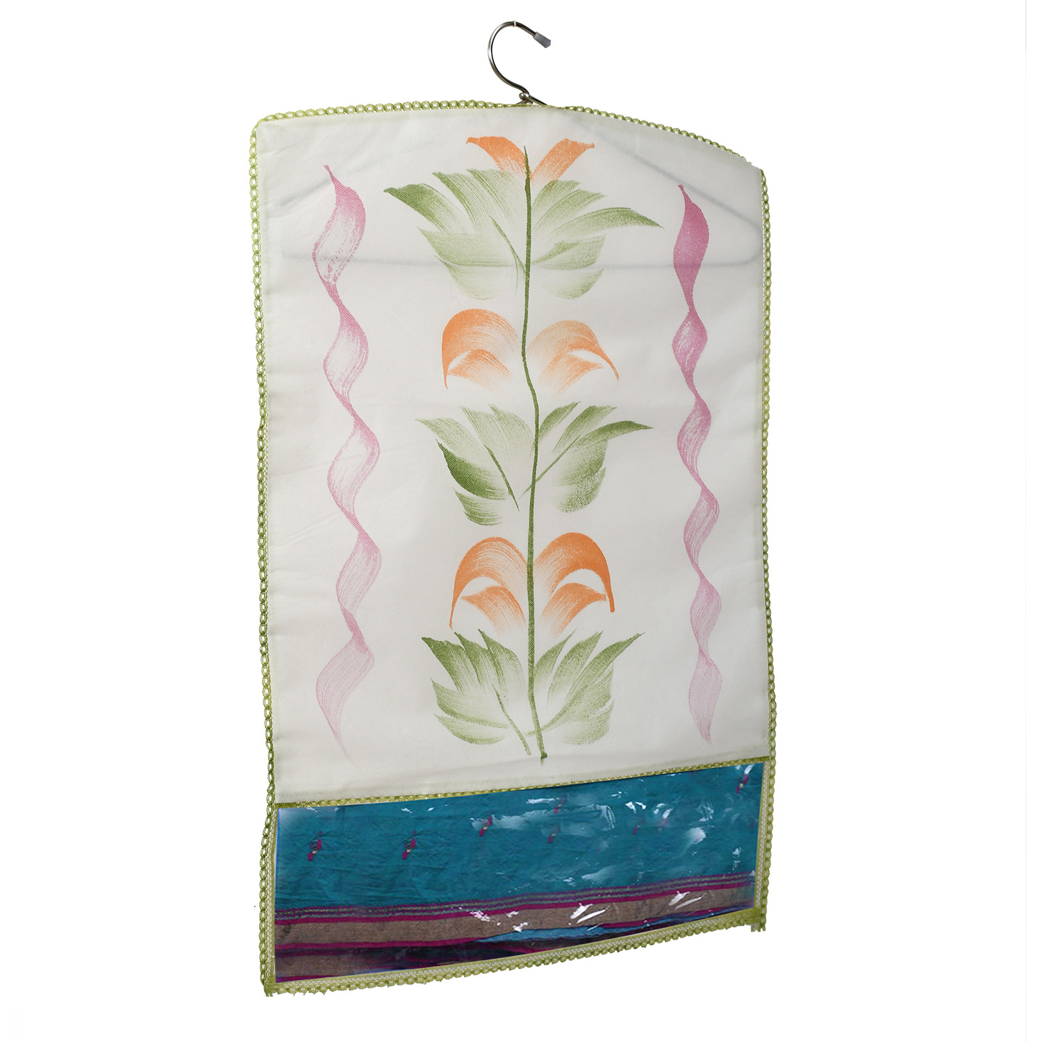 Kuber Industries Printed Non Woven Hanging Saree Cover Wardrobe Organiser (Green) -CTKTC38923