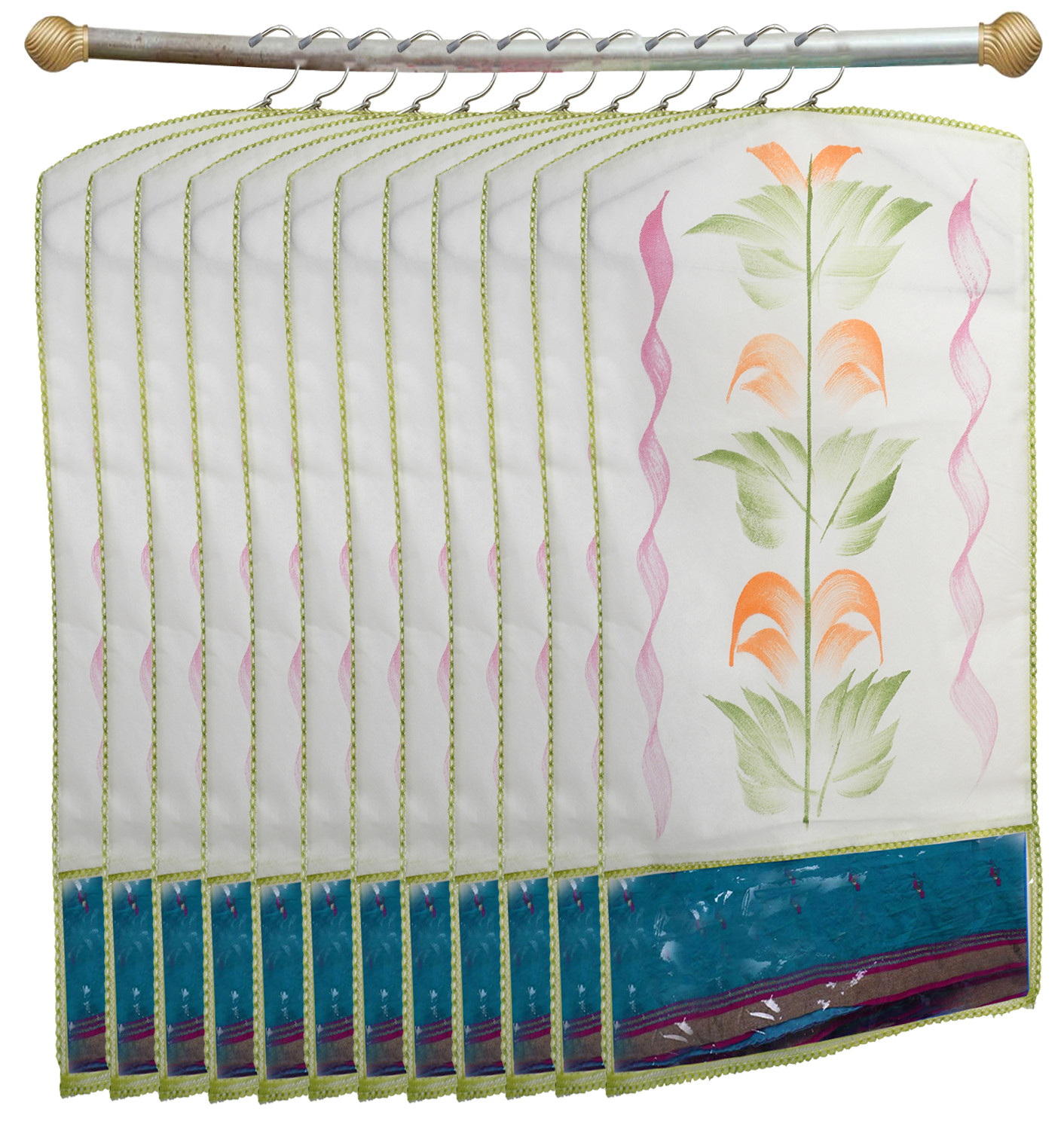 Kuber Industries Printed Non Woven Hanging Saree Cover Wardrobe Organiser (Green) -CTKTC38923