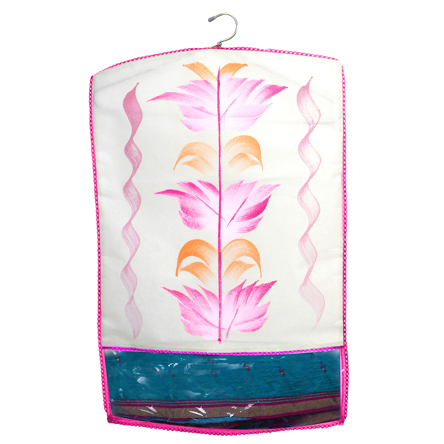 Kuber Industries Printed Non Woven Hanging Saree Cover Wardrobe Organiser (Pink) -CTKTC38929