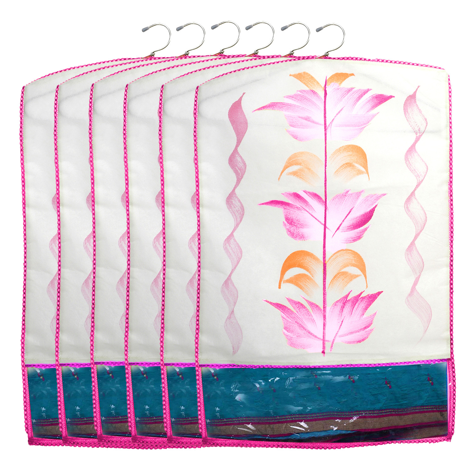 Kuber Industries Printed Non Woven Hanging Saree Cover Wardrobe Organiser (Pink) -CTKTC38929