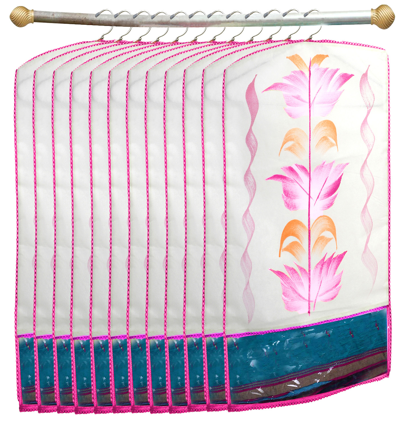 Kuber Industries Printed Non Woven Hanging Saree Cover Wardrobe Organiser (Pink) -CTKTC38929