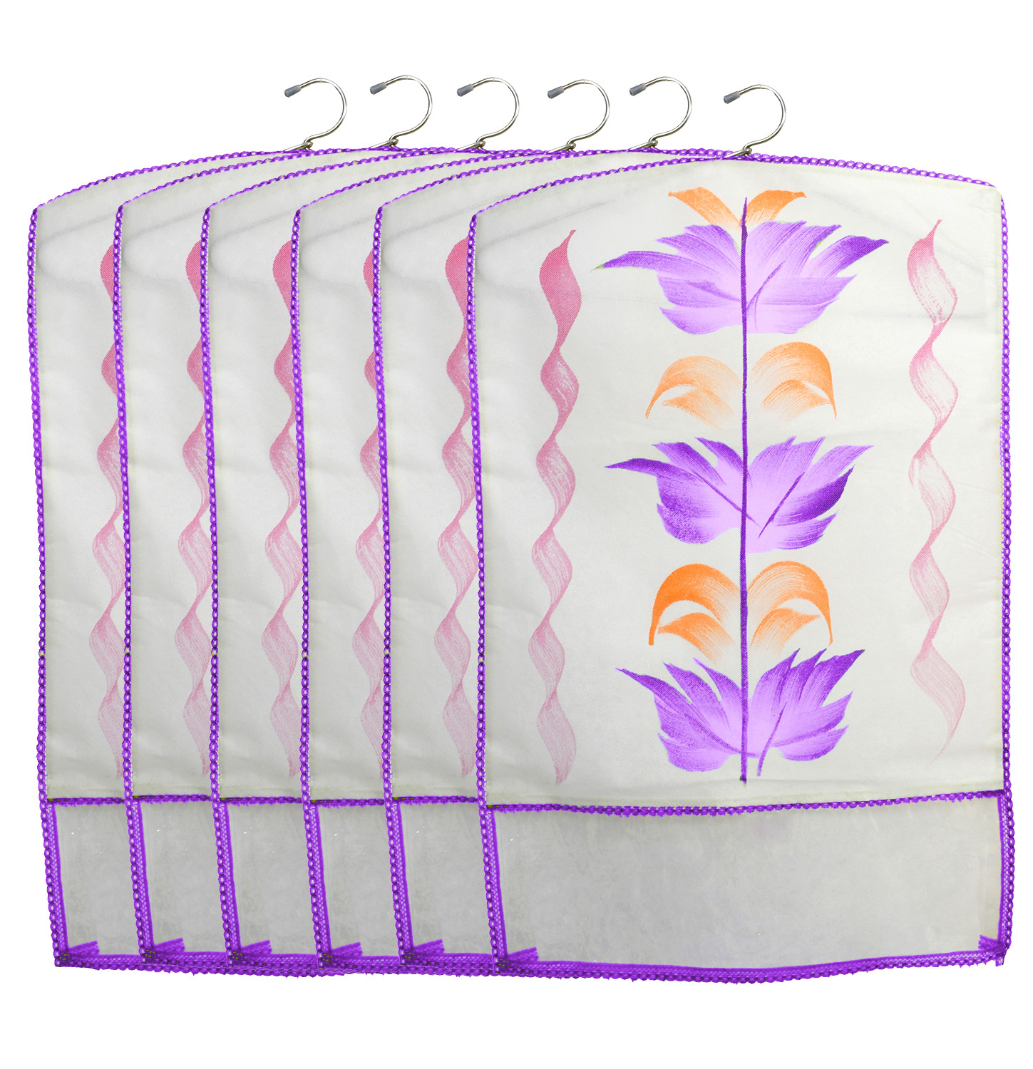 Kuber Industries Printed Non Woven Hanging Saree Cover Wardrobe Organiser (Purple) -CTKTC38917