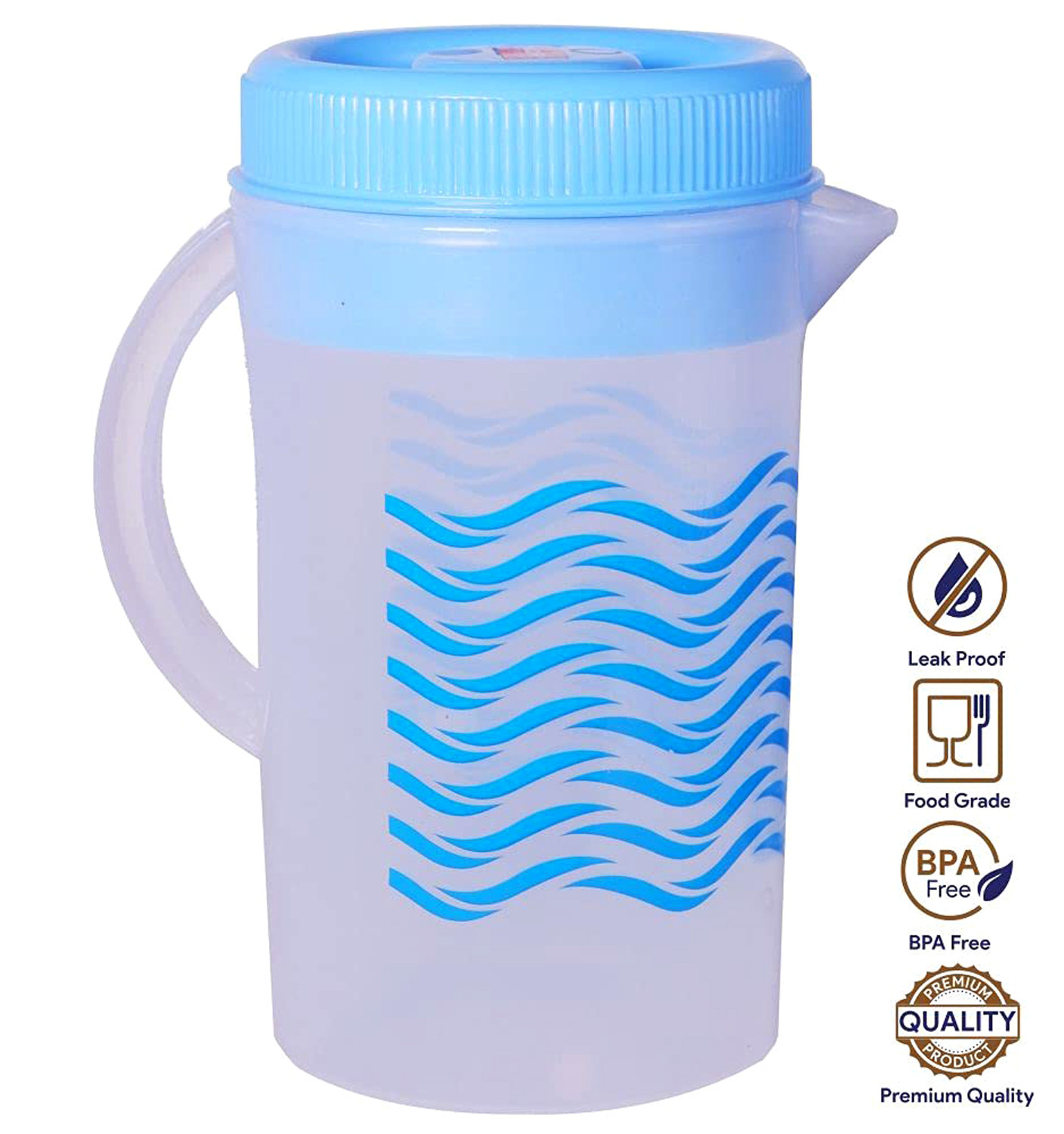 Kuber Industries Printed Plastic Water Jug With Lid, 2Ltr. (Blue)