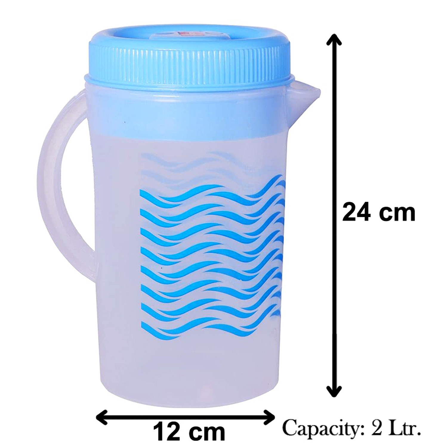 Kuber Industries Printed Plastic Water Jug With Lid, 2Ltr., Pack of 2 (Pink & Blue)