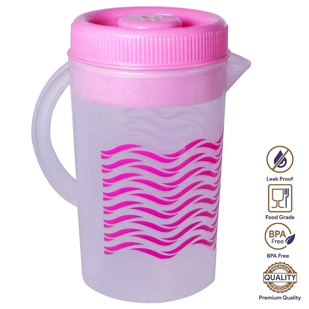 Kuber Industries Printed Plastic Water Jug With Lid, 2Ltr. (Pink)