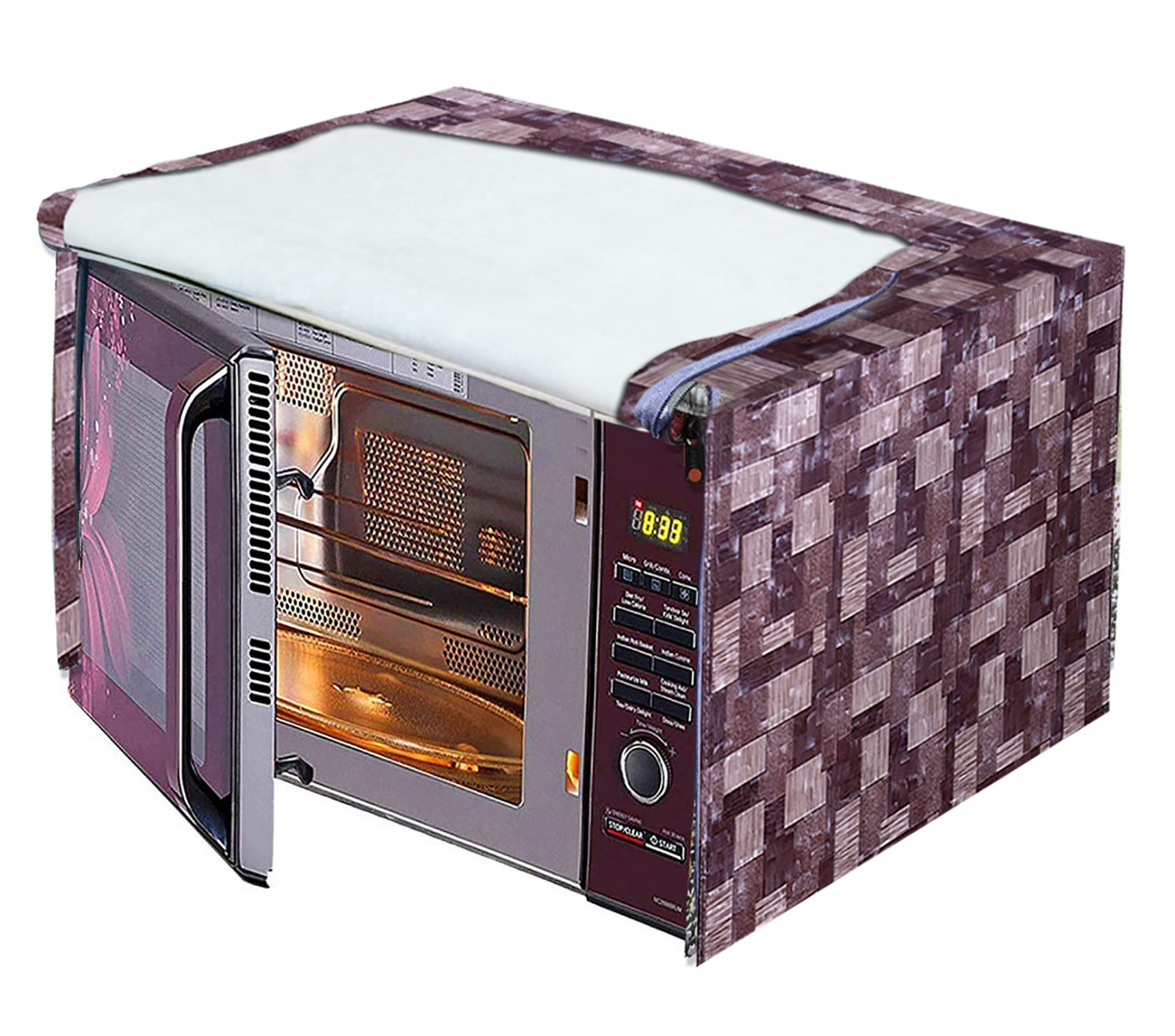 Kuber Industries PVC 3D Check Printed Microwave Oven Cover,30 Ltr. (Brown)-HS43KUBMART26047