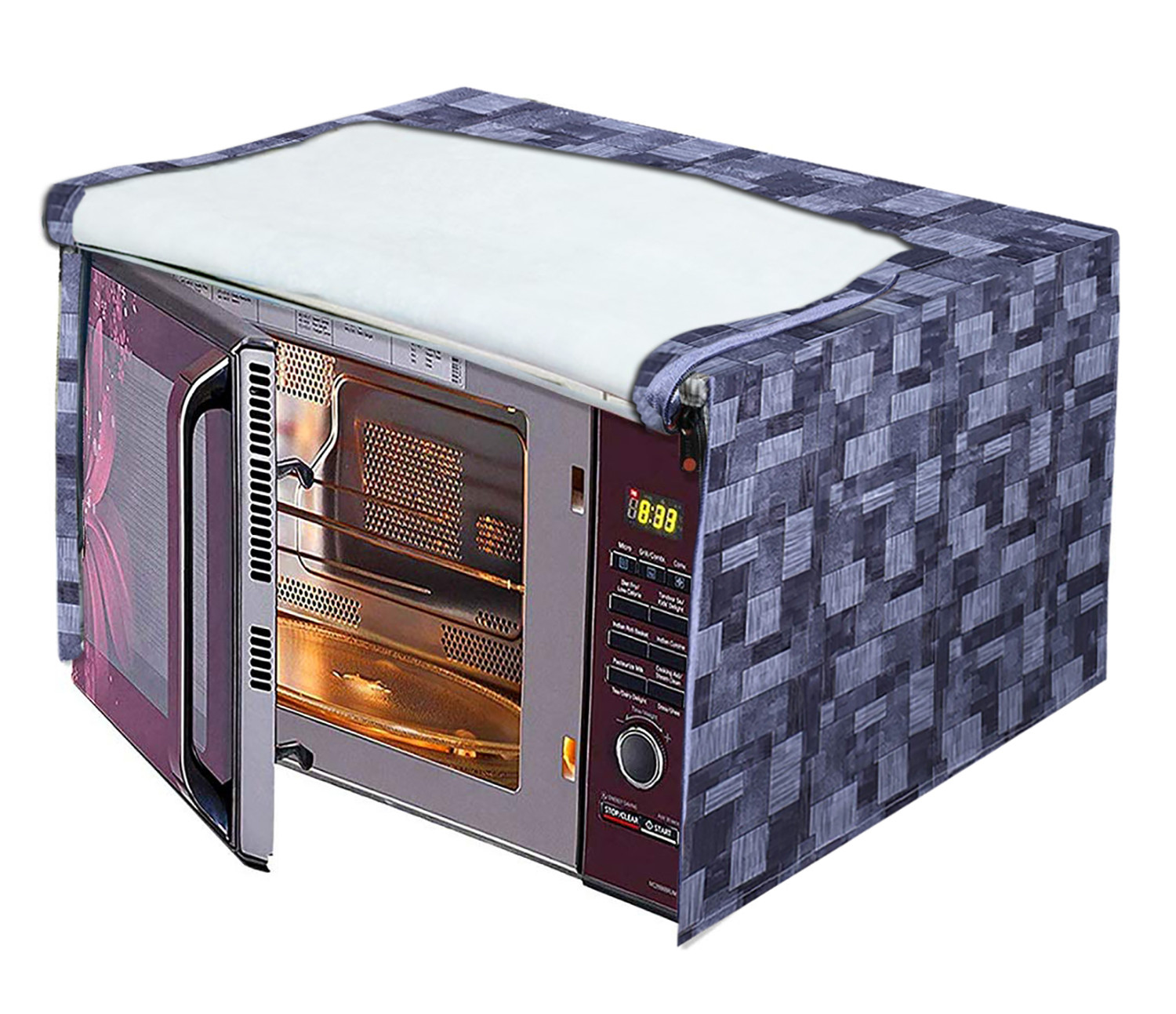 Kuber Industries PVC 3D Check Printed Microwave Oven Cover,30 Ltr. (Grey)-HS43KUBMART26039