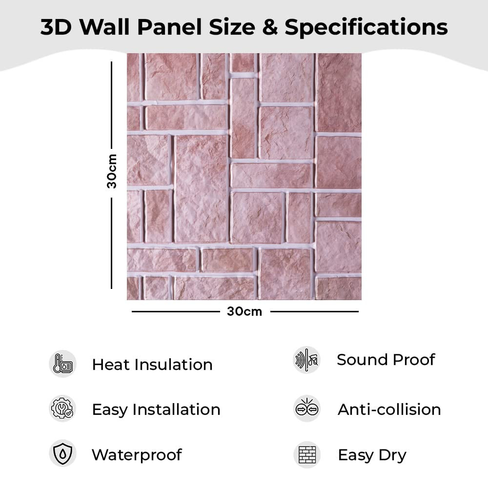 Kuber Industries PVC 3D Wallpaper for Walls | Brick Pattern & Self Adhesive Peel Wall Stickers | Easy to Peel, Stick & Remove DIY Wallpaper | Suitable on All Walls | Pack of 2 Sheets,30 cm X 30 cm
