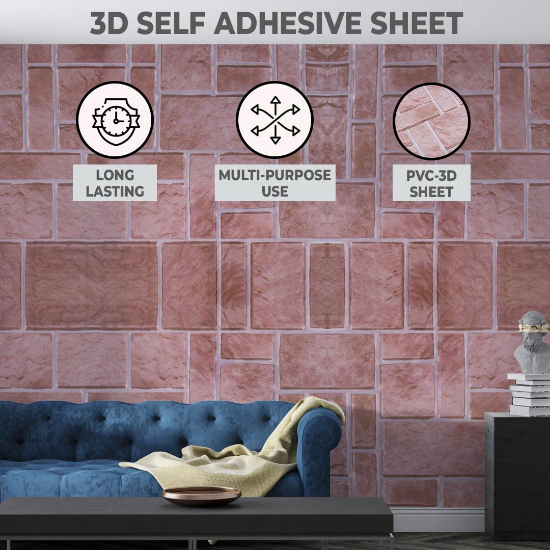 Kuber Industries PVC 3D Wallpaper for Walls | Brick Pattern & Self Adhesive Peel Wall Stickers | Easy to Peel, Stick & Remove DIY Wallpaper | Suitable on All Walls | Pack of 2 Sheets,30 cm X 30 cm