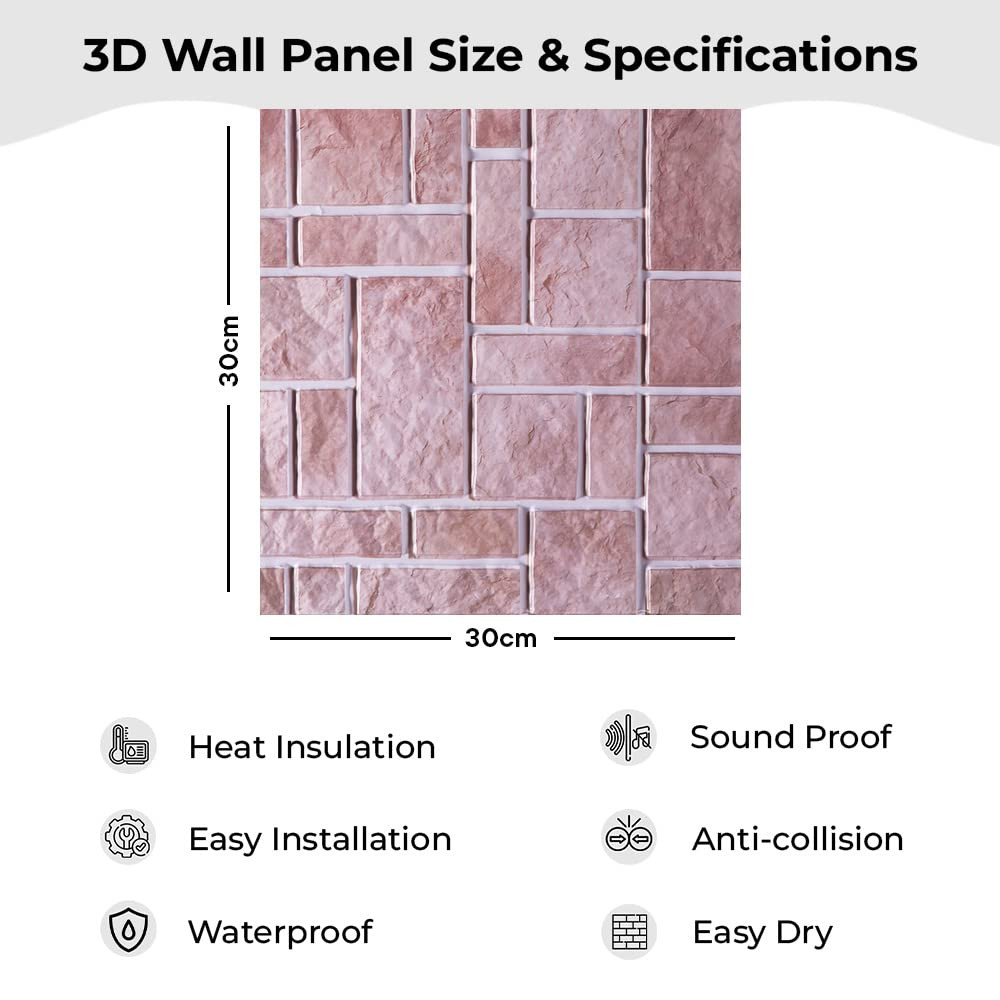 Kuber Industries PVC 3D Wallpaper for Walls | Brick Pattern & Self Adhesive Peel Wall Stickers | Easy to Peel, Stick & Remove DIY Wallpaper | Suitable on All Walls | Pack of 5 Sheets,30 cm X 30 cm