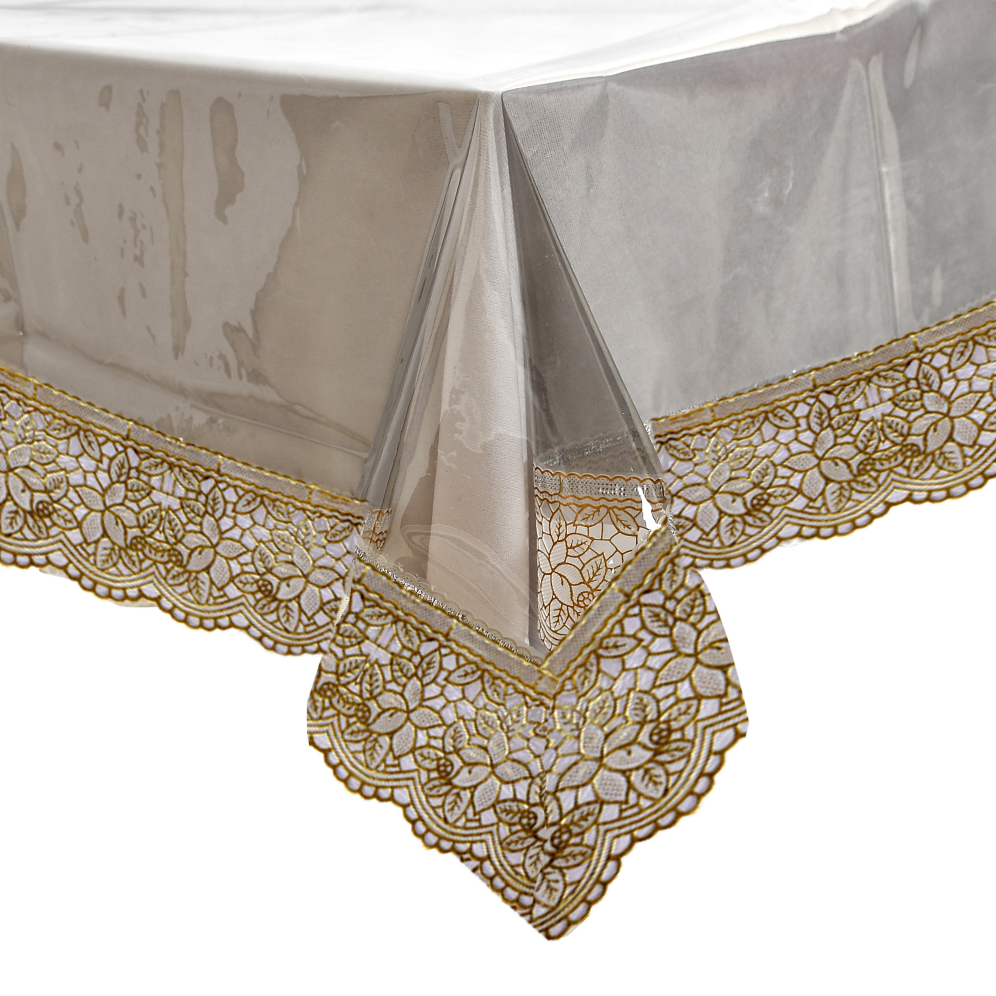Kuber Industries PVC 4 Seater Center Table Cover With Gold Lace Border 40