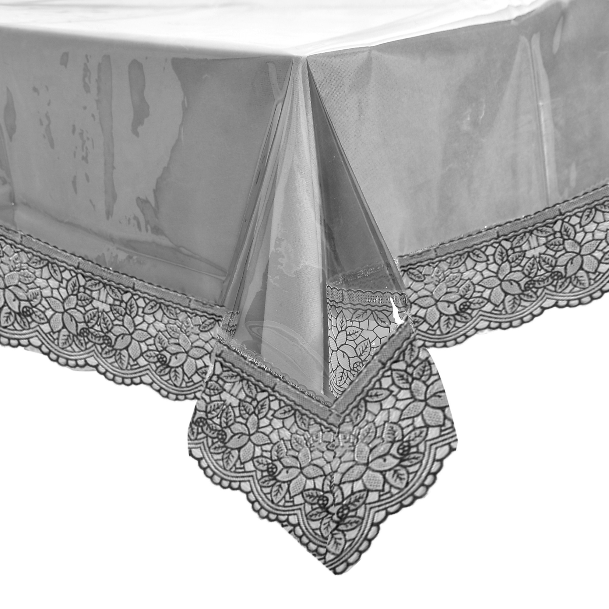 Kuber Industries PVC 4 Seater Center Table Cover With Silver Lace Border 40