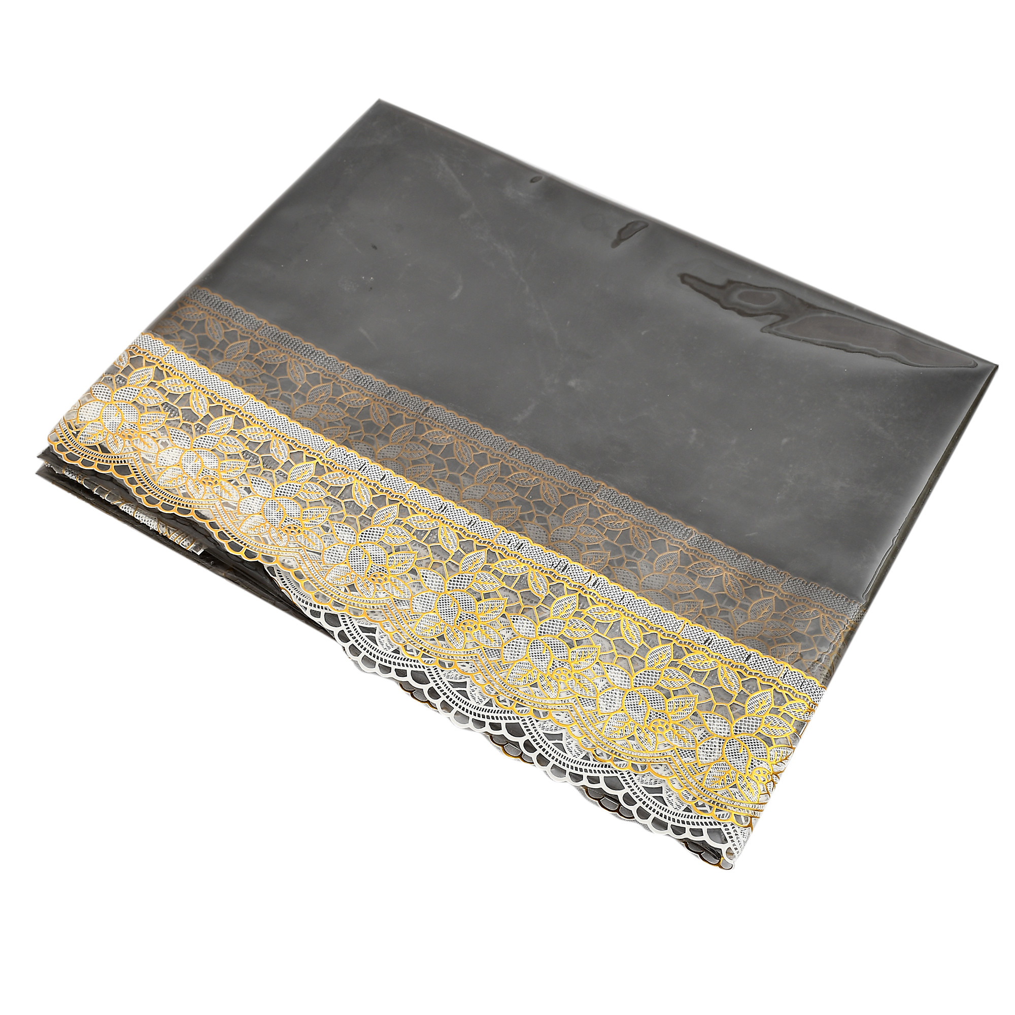 Kuber Industries PVC 6 Seater Center Table Cover With Gold Lace Border 60X90 Black Transparent