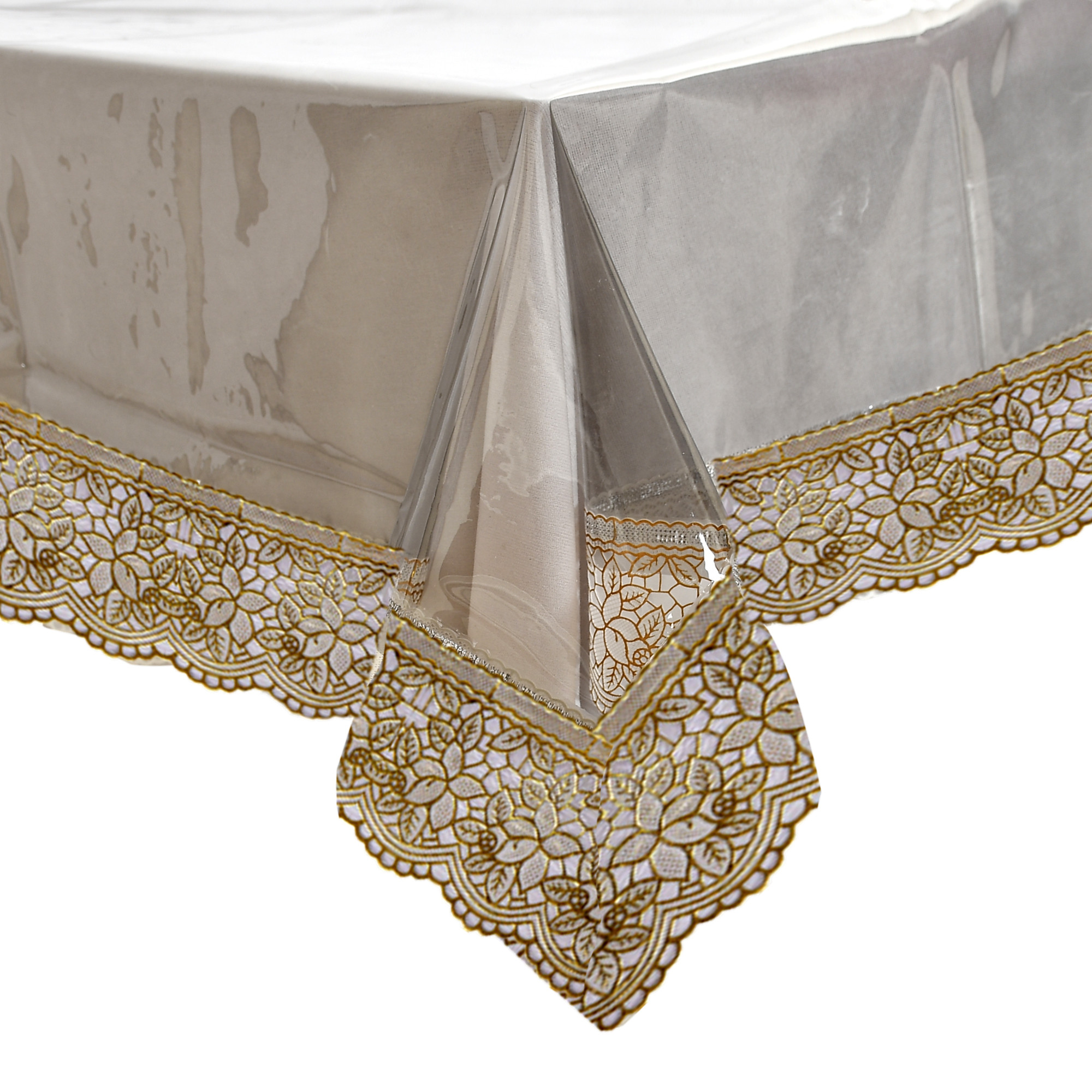 Kuber Industries PVC 6 Seater Center Table Cover With Gold Lace Border 60