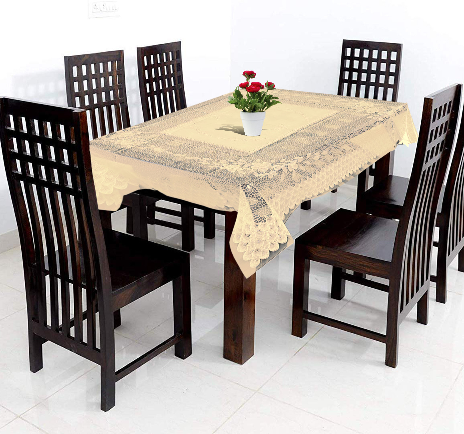 Kuber Industries PVC 6 Seater Center Table Cover With Silver Lace Border 60x90 Black Transparent