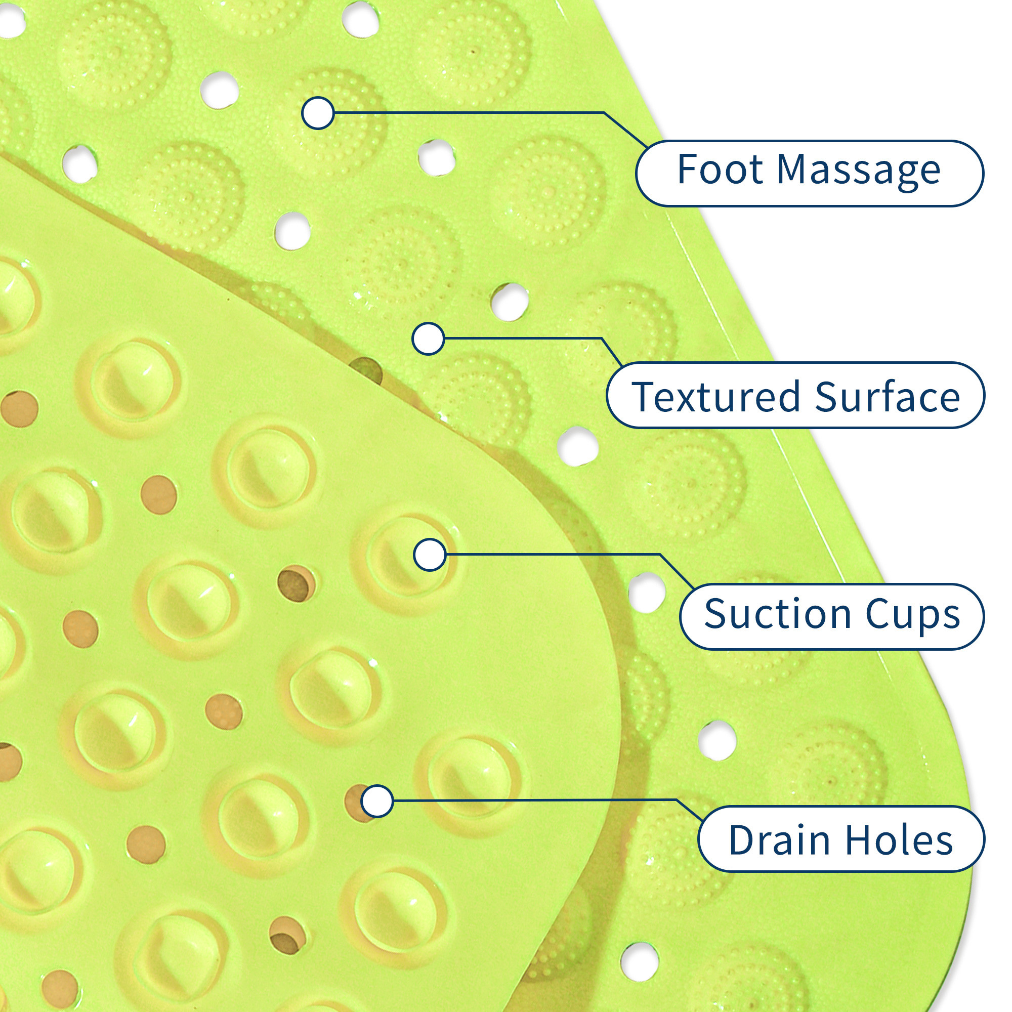 Kuber Industries PVC Anti Skid Bathroom Mat with Suction Cups and Drain Holes  Multipurpose  Washable Shower and Bathtub Floor Mat for Home  Square Print - Green