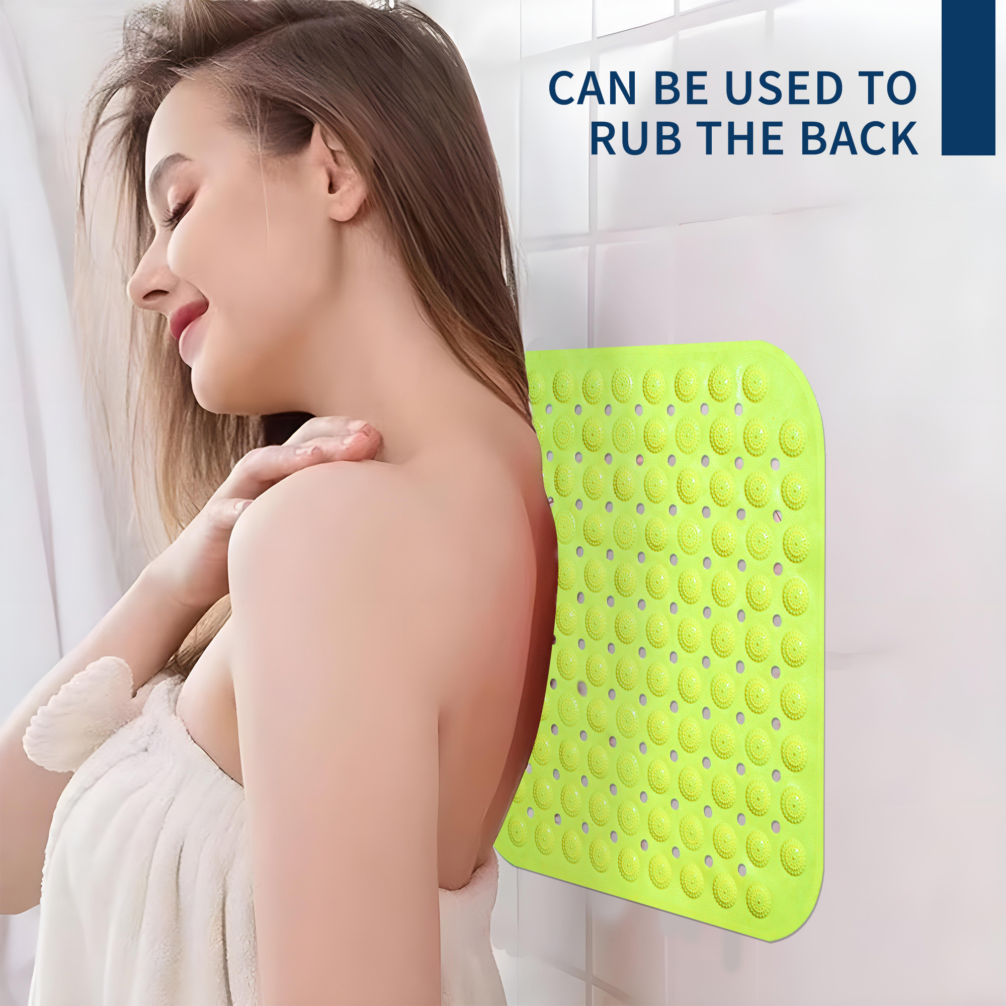 Kuber Industries PVC Anti Skid Bathroom Mat with Suction Cups and Drain Holes  Multipurpose  Washable Shower and Bathtub Floor Mat for Home  Square Print - Green