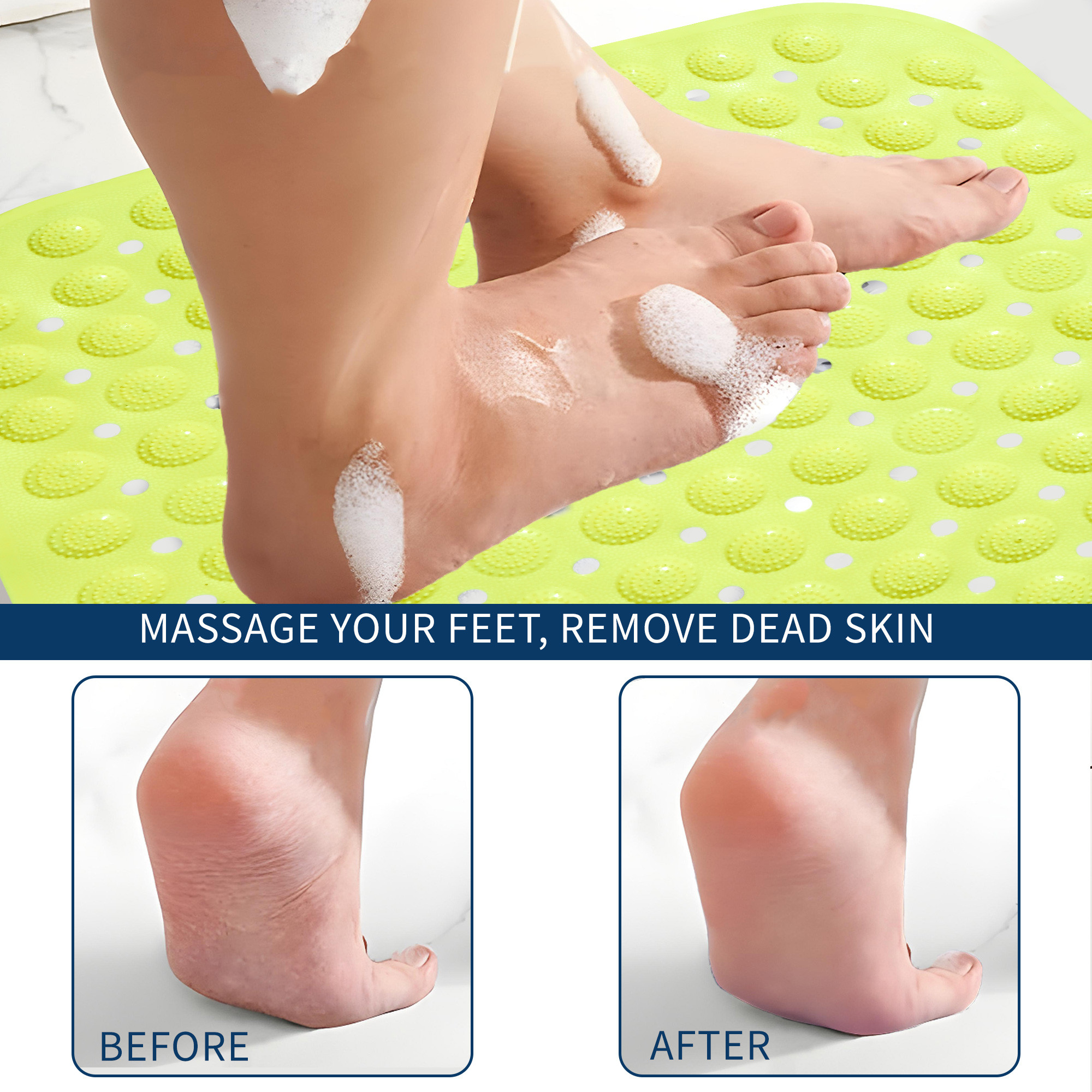 Kuber Industries PVC Anti Skid Bathroom Mat with Suction Cups and Drain Holes  Multipurpose  Washable Shower and Bathtub Floor Mat for Home  Square Print - Green