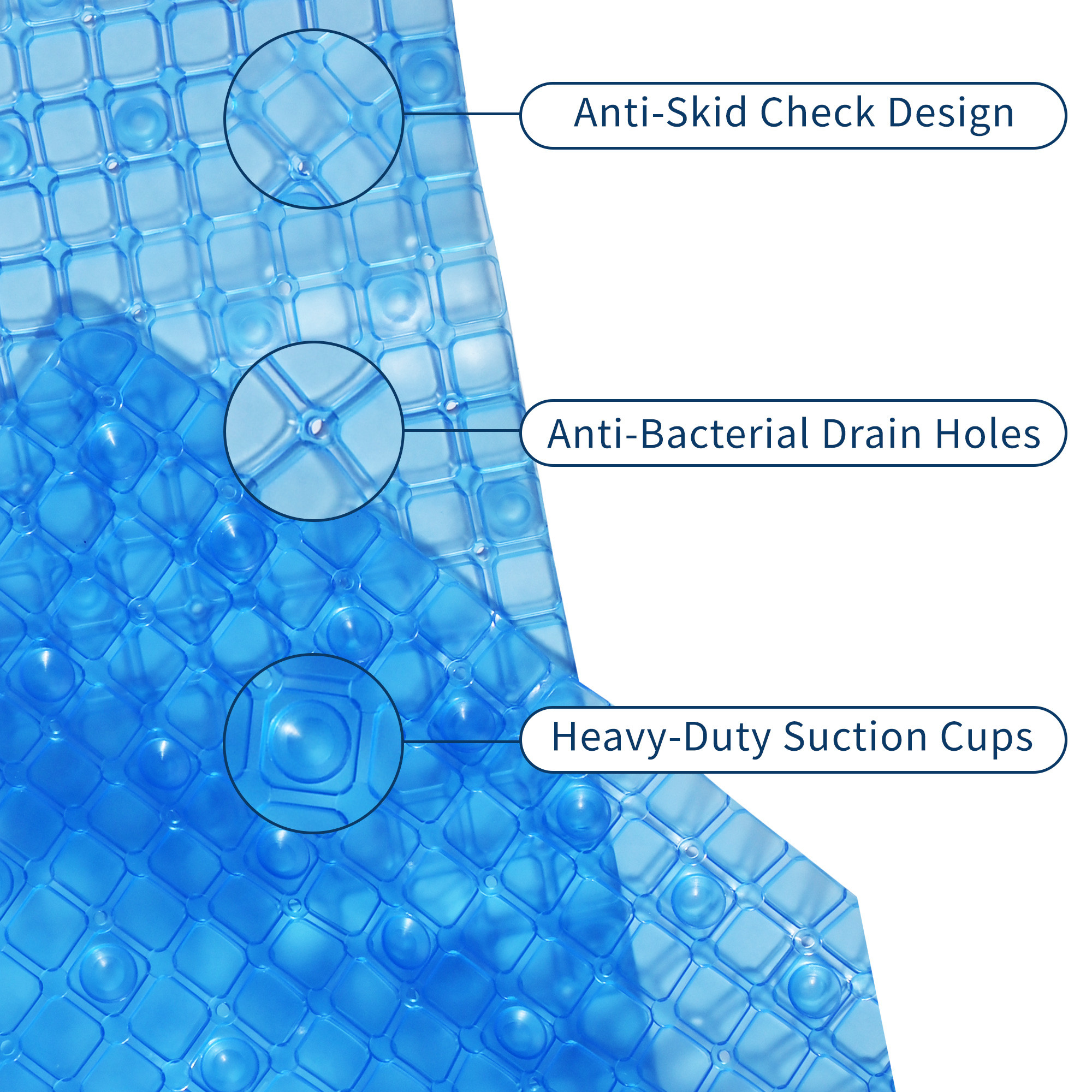 Kuber Industries PVC Anti Skid Bathroom Mat with Suction Cups and Drain Holes  Multipurpose  Washable Shower and Bathtub Floor Mat for Home  Check Print - Blue