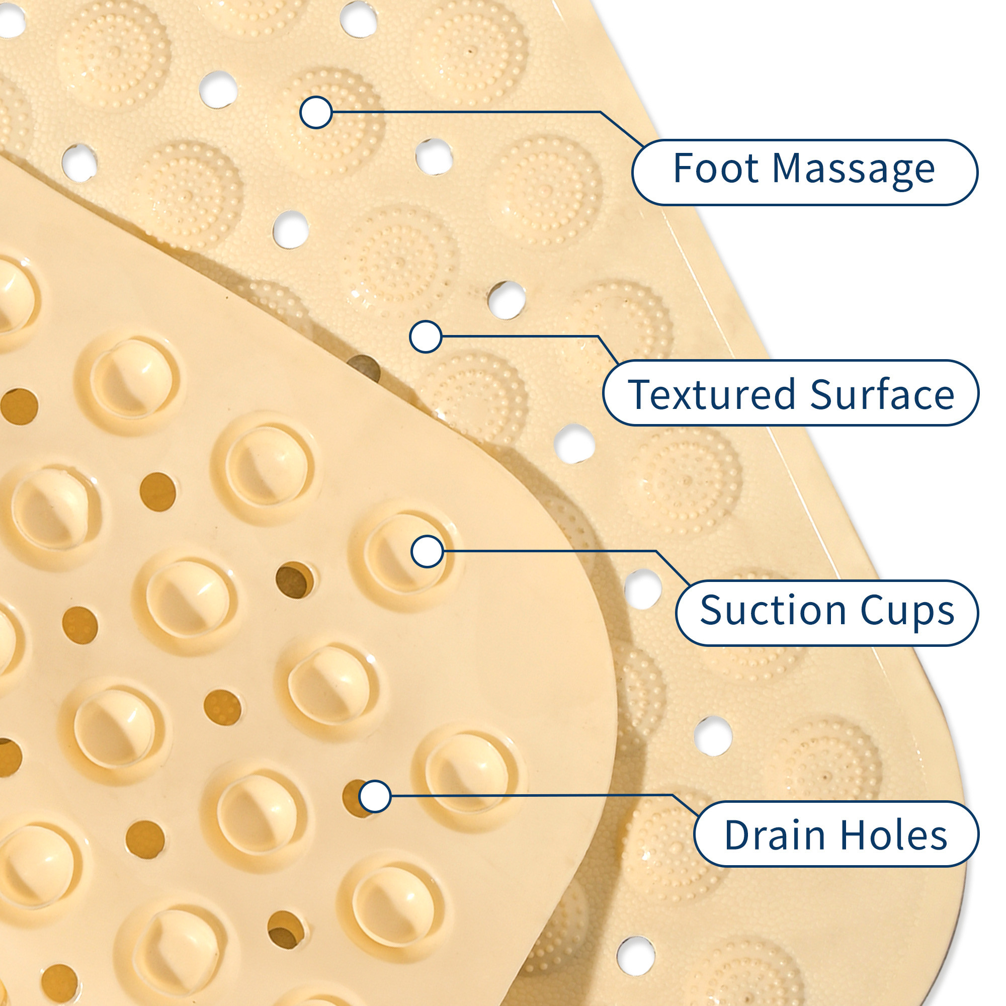Kuber Industries PVC Anti Skid Bathroom Mat with Suction Cups and Drain Holes  Washable Shower and Bathtub Floor Mat for Home  Square Print - Cream