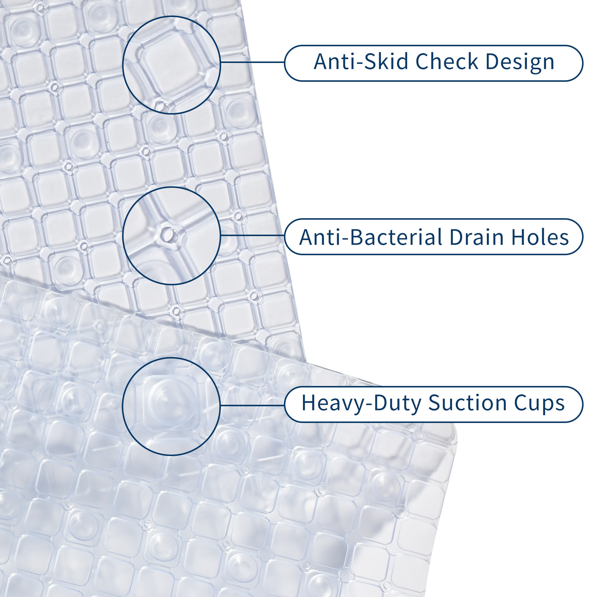 Kuber Industries PVC Anti Skid Bathroom Mat with Suction Cups and Drain Holes  Washable Shower and Bathtub Floor Mat for Home  Check Print - White