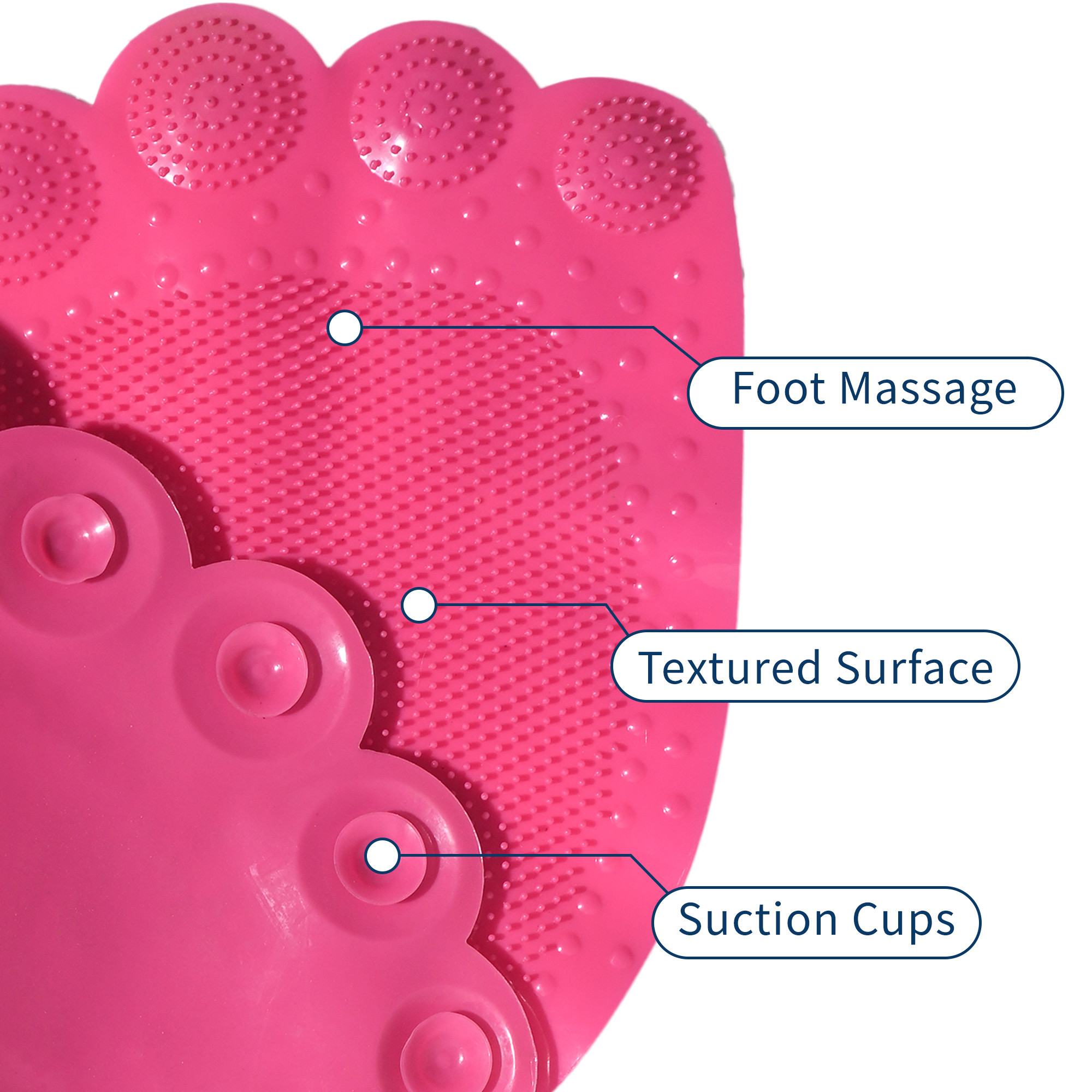 Kuber Industries PVC Anti Skid Bathroom Mat with Suction Cups and Foot Massager for Dead Skin Remover  Shower and Bathtub Floor Mat for Home  Foot Shape Print - Pink