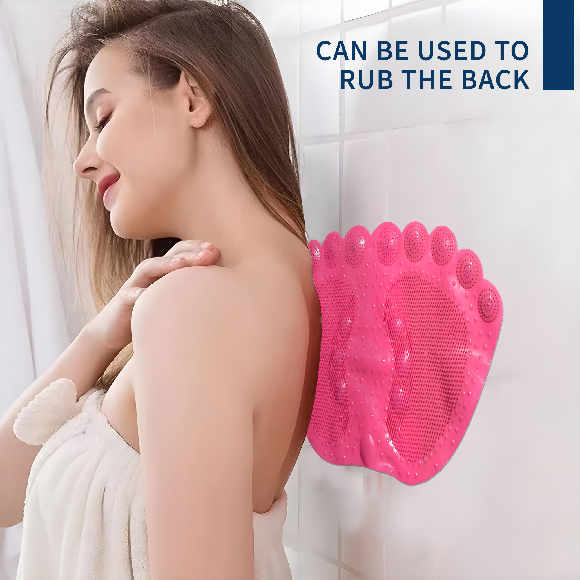 Kuber Industries PVC Anti Skid Bathroom Mat with Suction Cups and Foot Massager for Dead Skin Remover  Shower and Bathtub Floor Mat for Home  Foot Shape Print - Pink