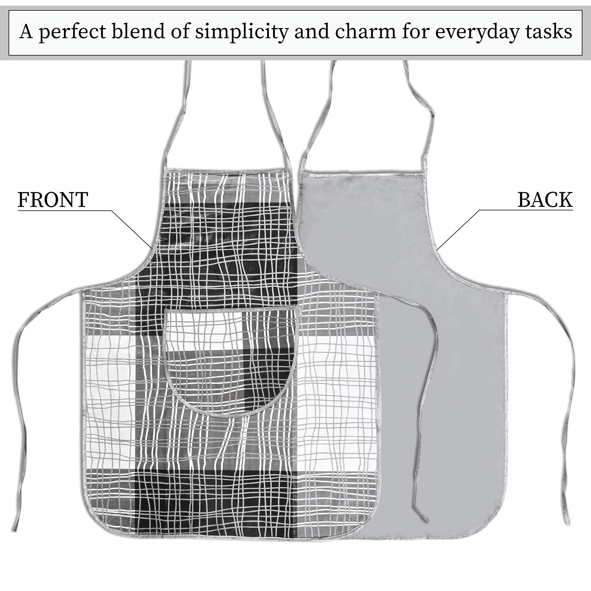 Kuber Industries PVC Apron for Kitchen with Center Pocket  Machine Washable Cooking Aprons for Women  Men - Ideal for Home  Restaurant  Lining Print - Grey  Black
