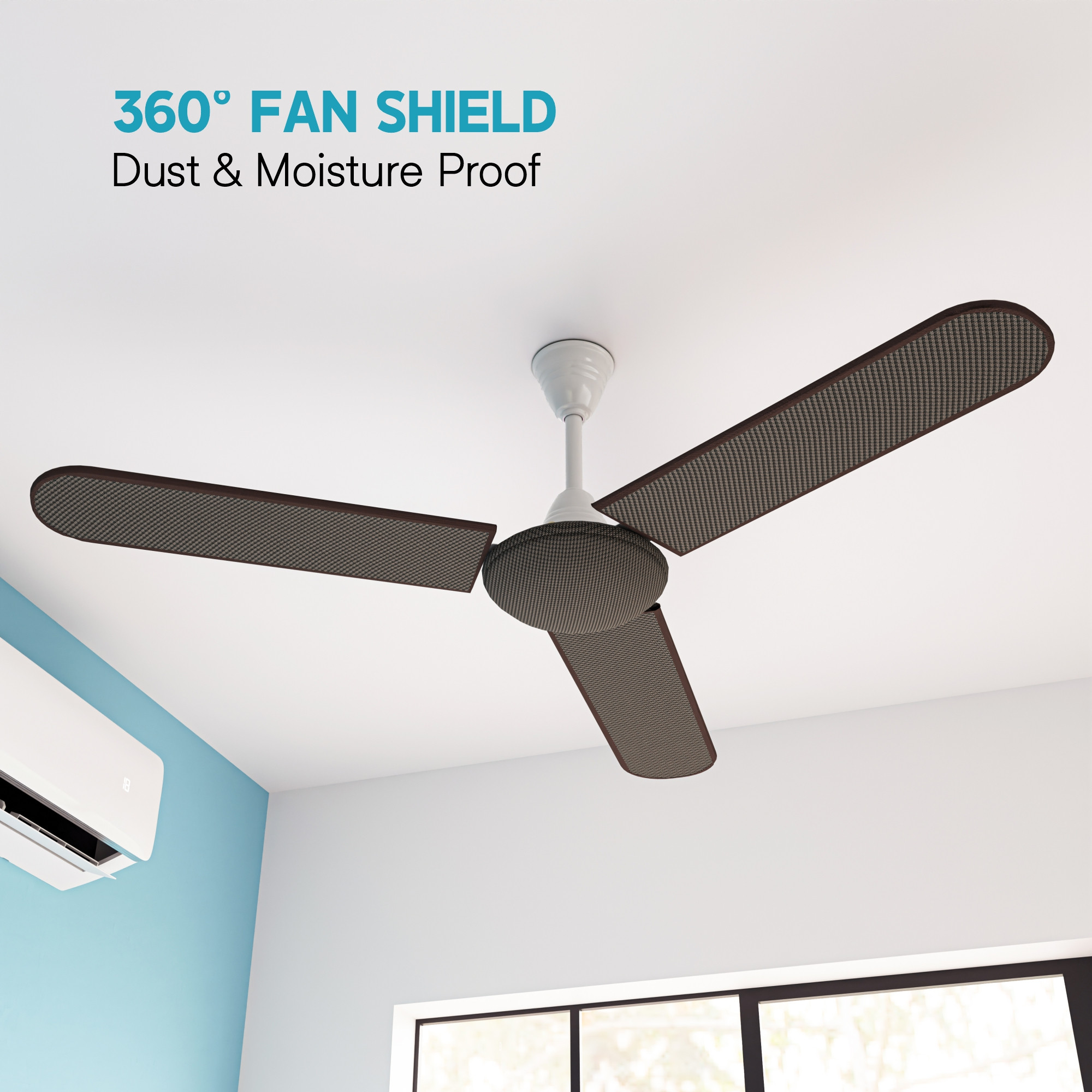 Kuber Industries PVC Ceiling Fan Cover Full Dustproof with attachable end closure  Fan Protector for 3 Blades and Center Cover  Mini Check - Brown