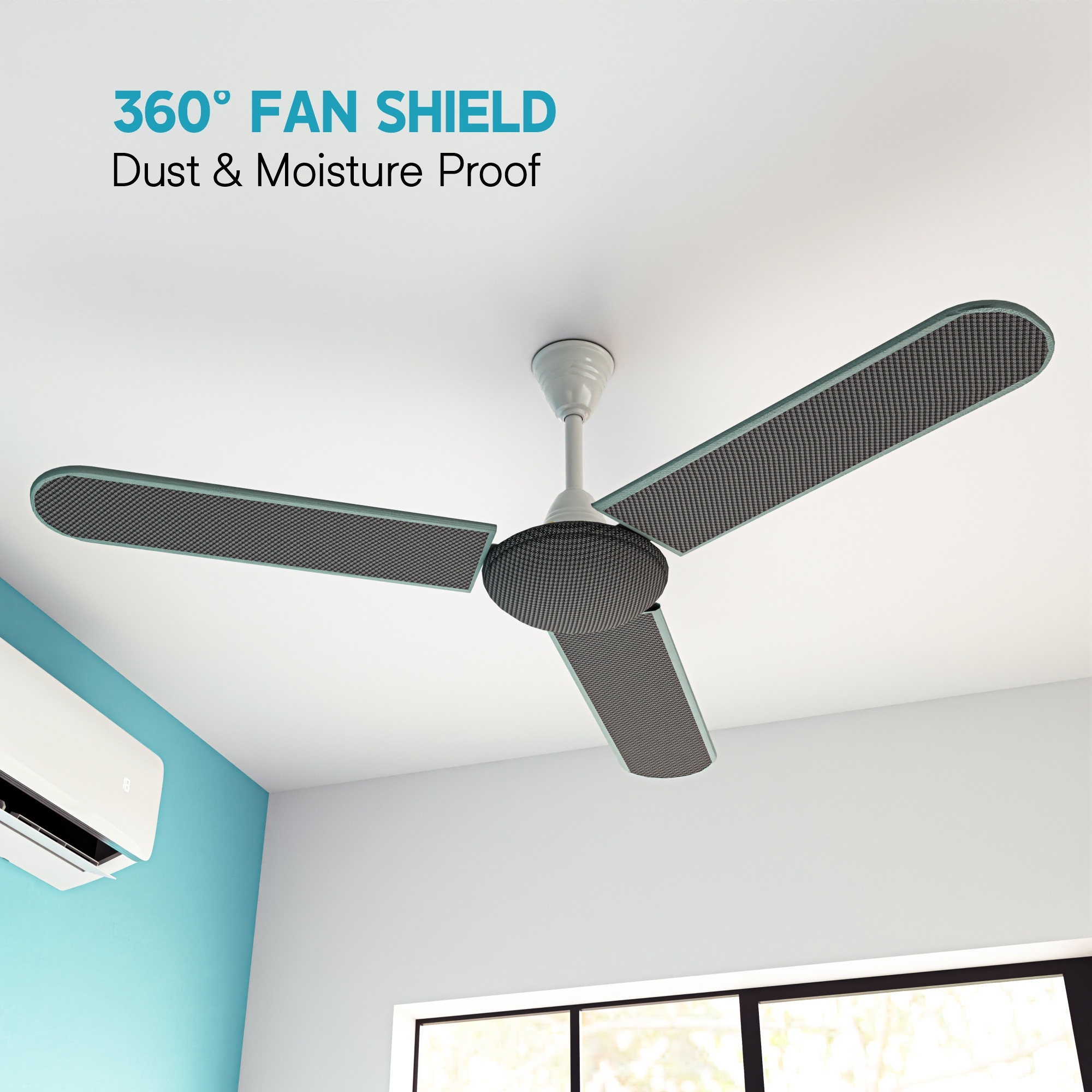 Kuber Industries PVC Ceiling Fan Cover Full Dustproof with attachable end closure  Fan Protector for 3 Blades and Center Cover  Mini Check - Grey