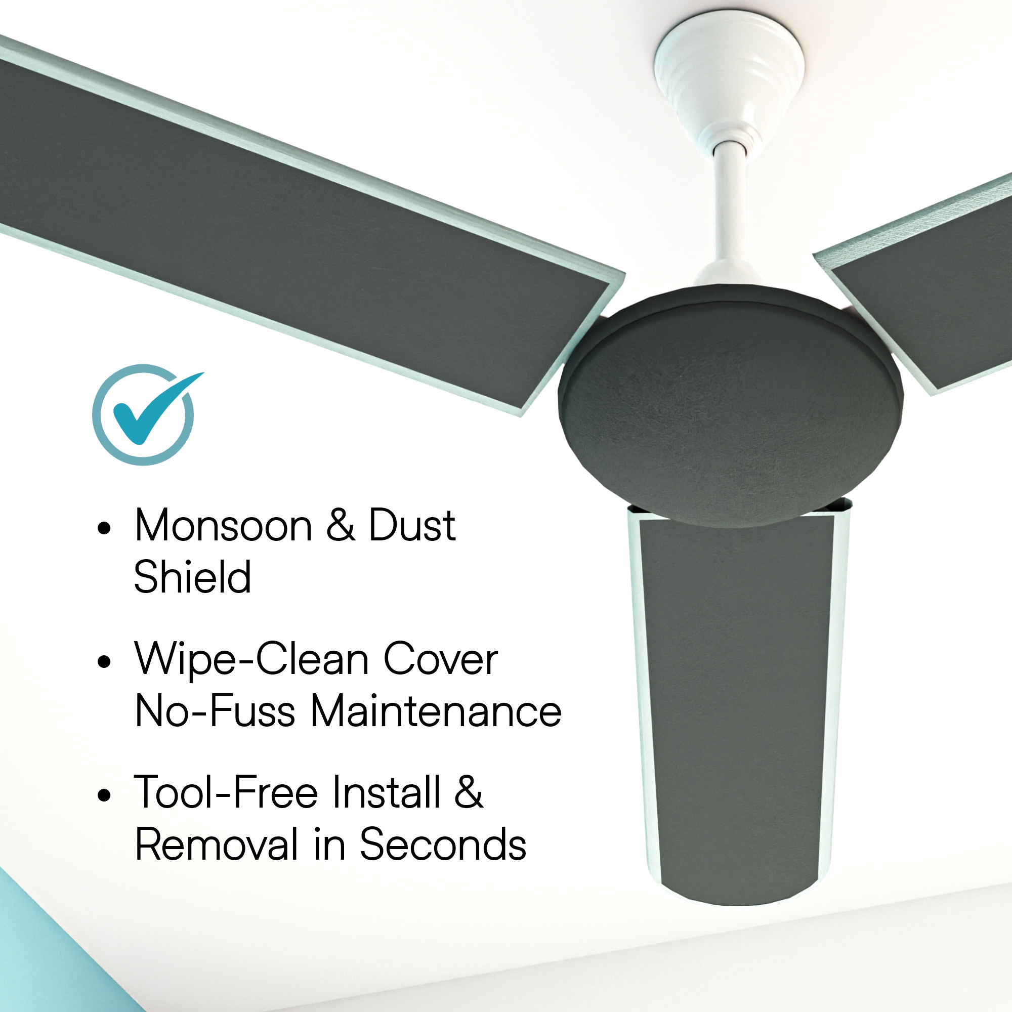 Kuber Industries PVC Ceiling Fan Cover Full Dustproof with attachable end closure  Fan Protector for 3 Blades and Center Cover  Plain - Grey