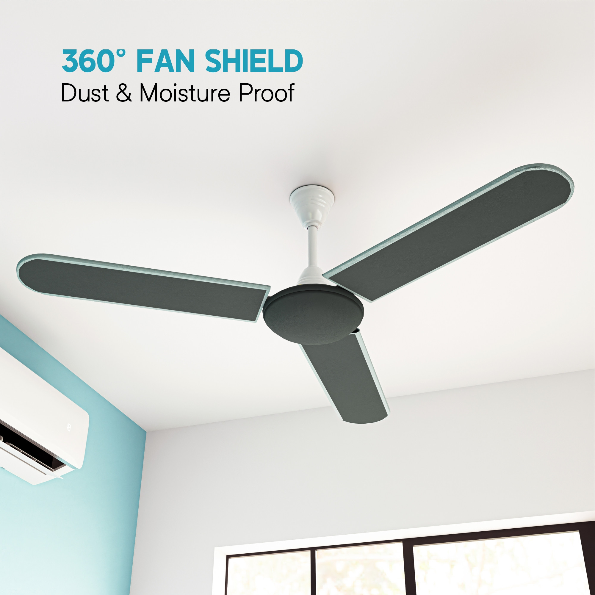 Kuber Industries PVC Ceiling Fan Cover Full Dustproof with attachable end closure  Fan Protector for 3 Blades and Center Cover  Plain - Grey