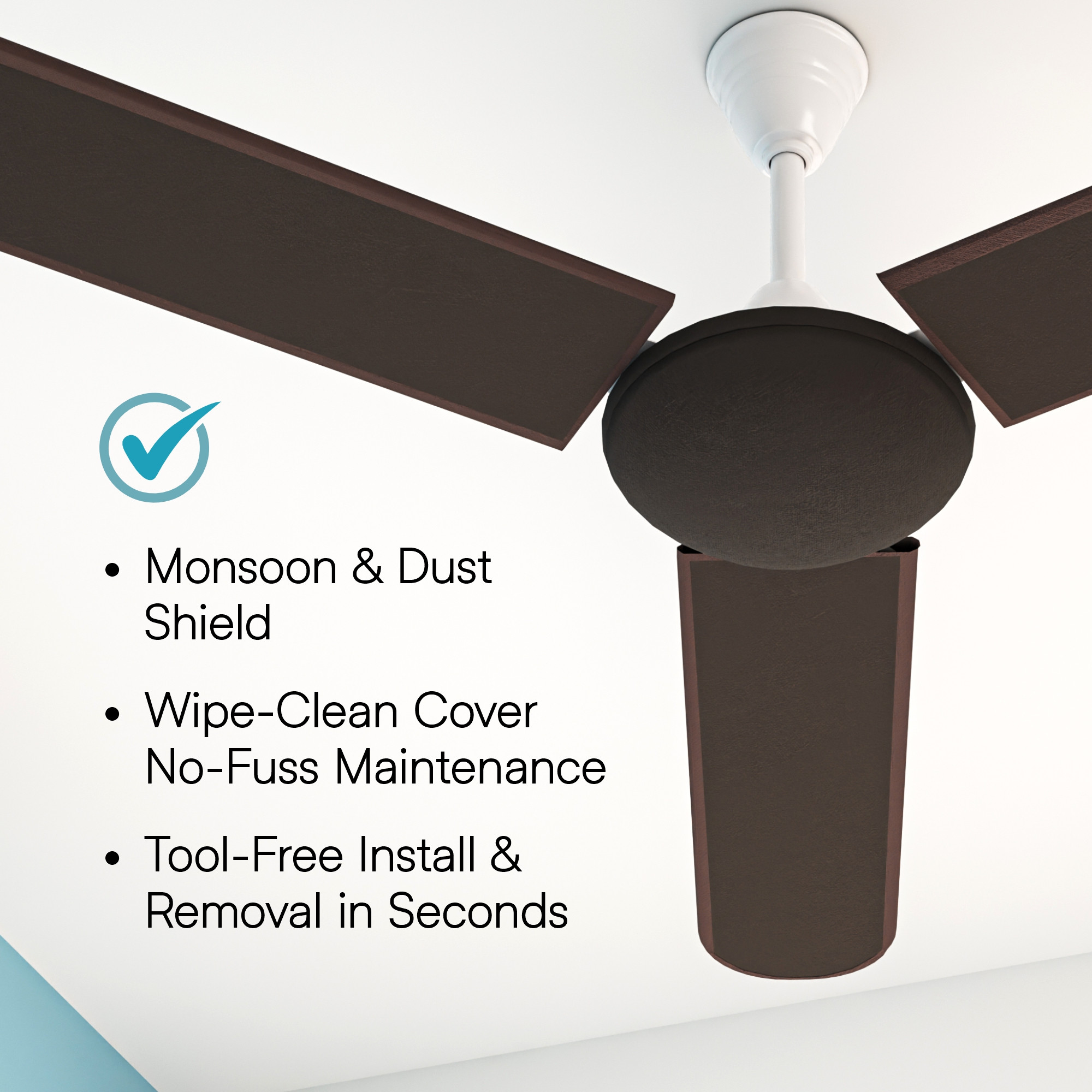 Kuber Industries PVC Ceiling Fan Cover Full Dustproof with attachable end closure  Fan Protector for 3 Blades and Center Cover  Plain - Brown