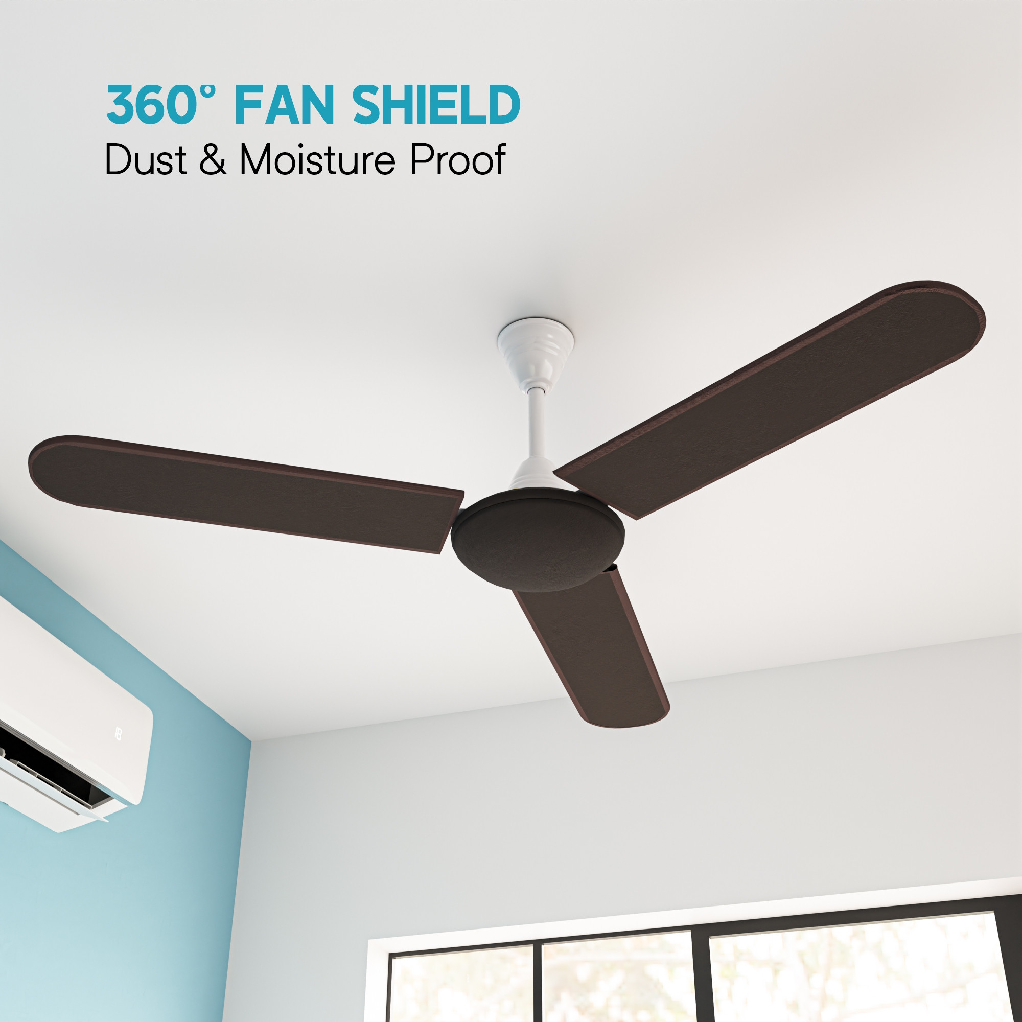 Kuber Industries PVC Ceiling Fan Cover Full Dustproof with attachable end closure  Fan Protector for 3 Blades and Center Cover  Plain - Brown