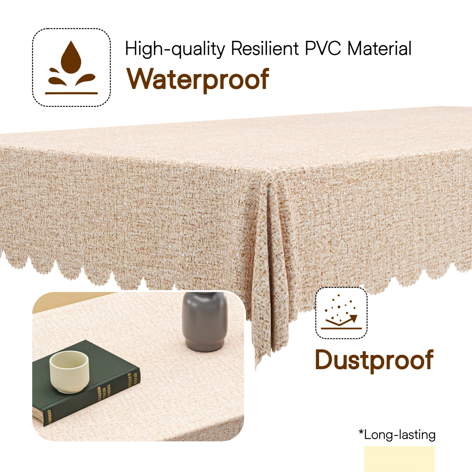 Kuber Industries PVC Center Table Cover Cloth 4 Seater for Teapoy  Water Resistant Tablecloth  Shining Khadi Cutwork - Beige