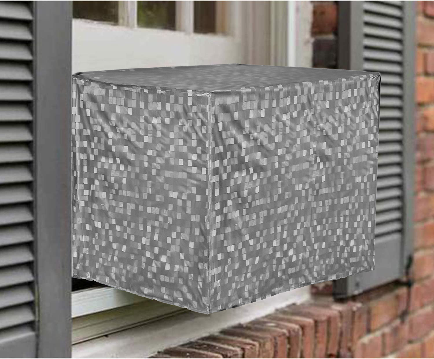 Kuber Industries PVC Check Print Dustproof Window A/C Cover For Outdoor For 1.5 Ton (Grey) 54KM3901