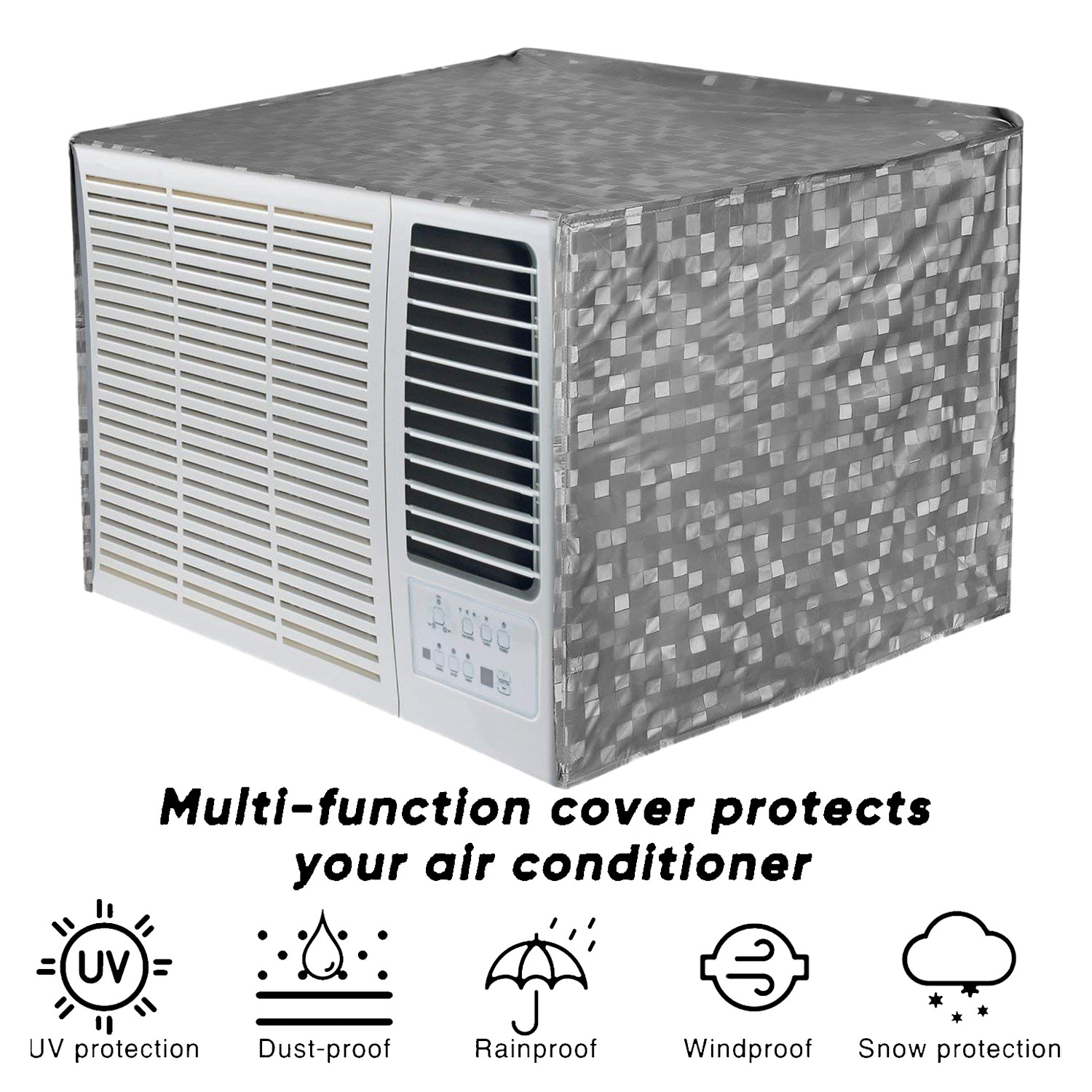 Kuber Industries PVC Check Print Dustproof Window A/C Cover For Outdoor For 1.5 Ton (Grey) 54KM3901